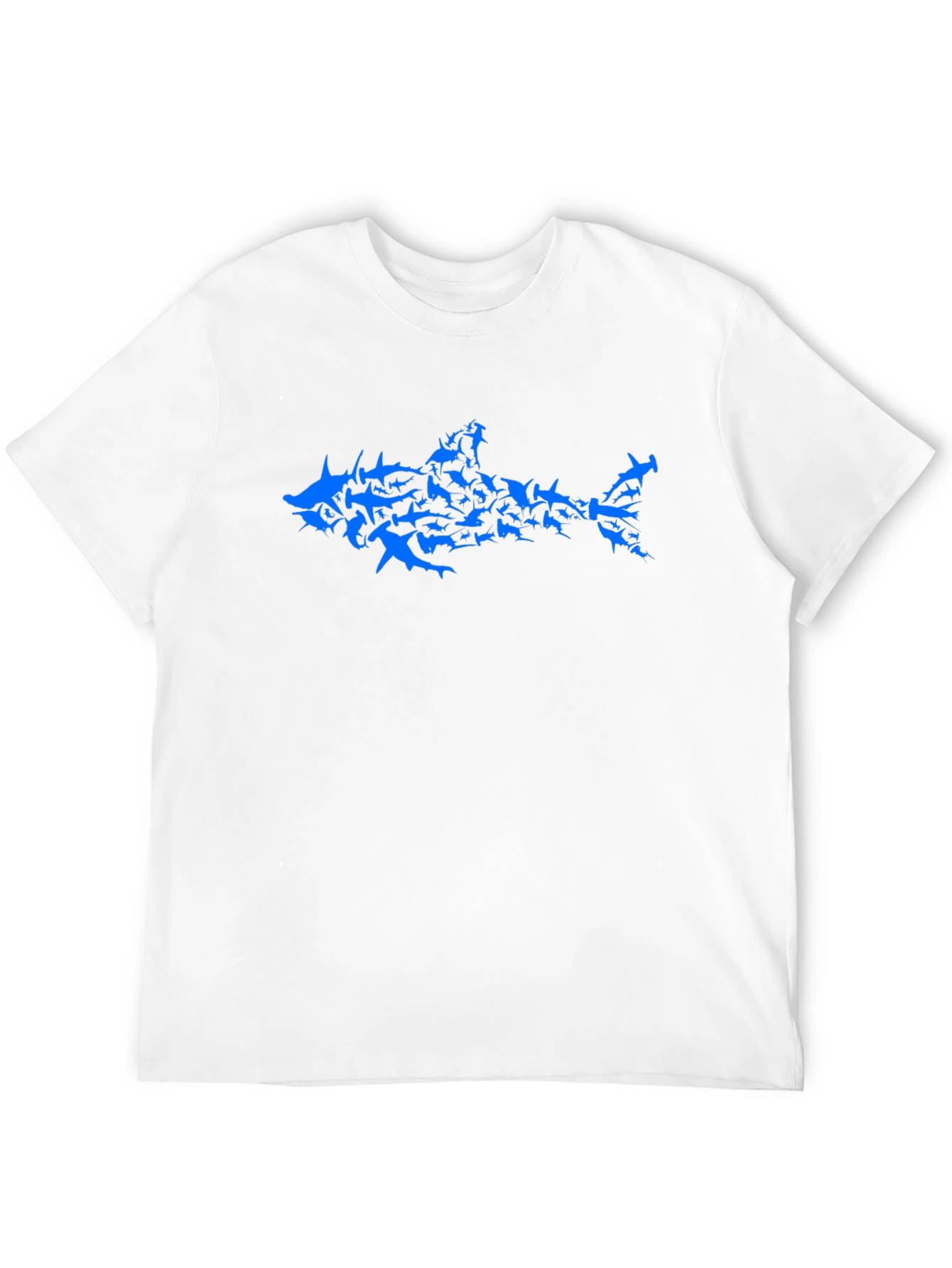 Black Shark Attack T-Shirt - Blue Shark Design on Black Cotton Tee view 12