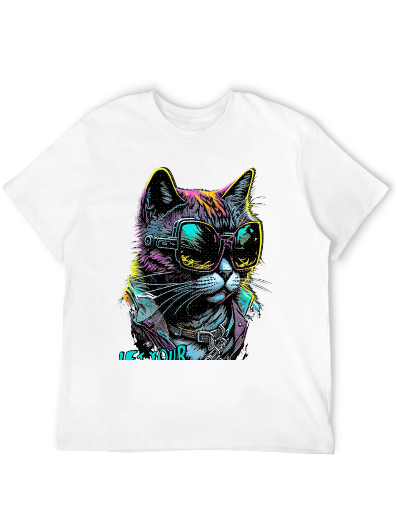 Black Cool Cat Graphic T-Shirt - Unique Neon Design view 12