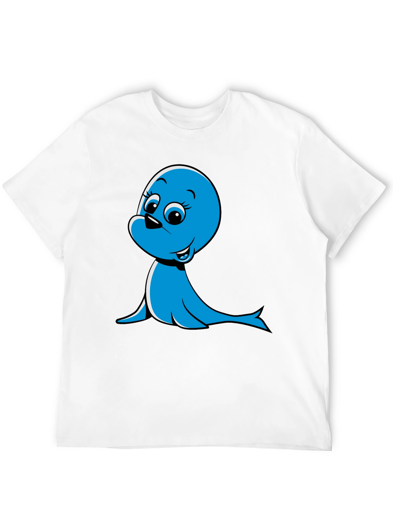 Black Blue Cartoon Seal Graphic T-Shirt view 12