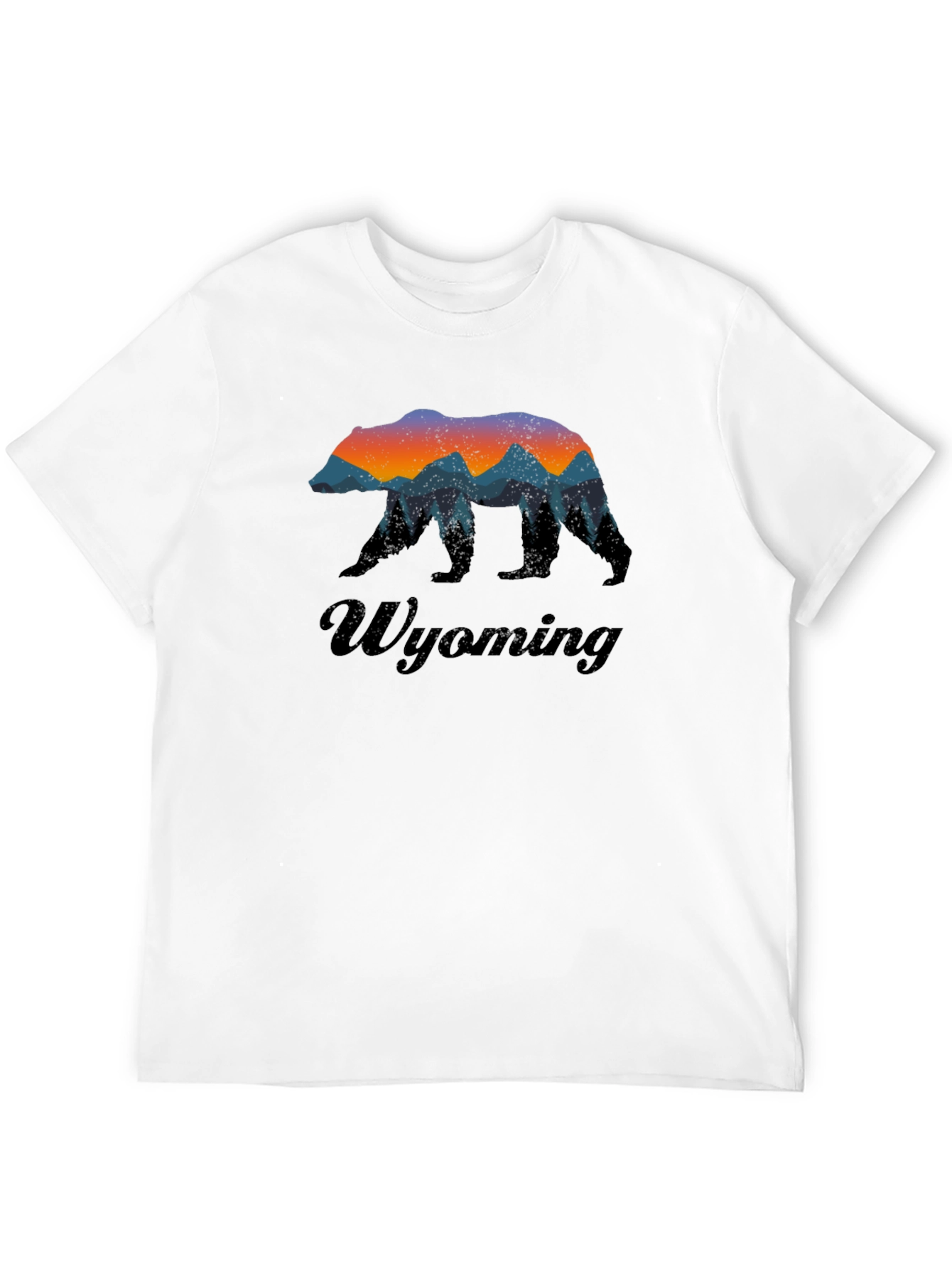 Black Wyoming Bear Silhouette Men's Black Graphic T-Shirt view 12