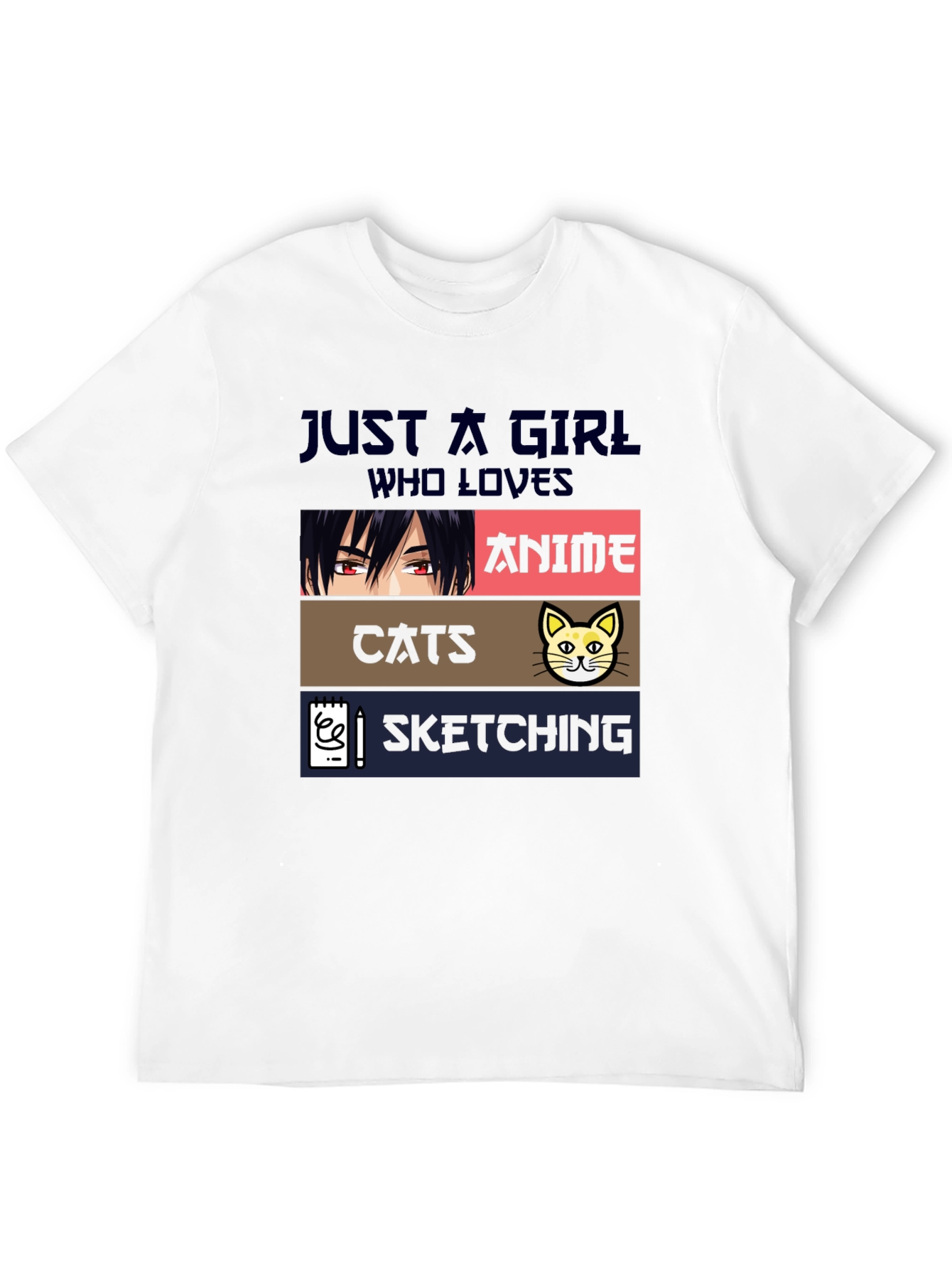 Black Anime Cats Sketching Girl's T-Shirt view 12