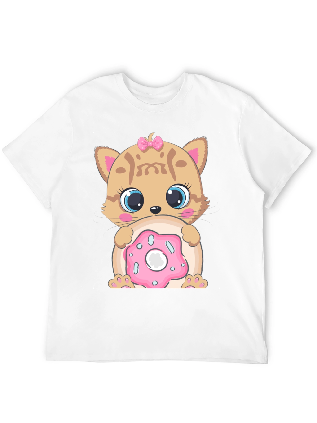 Black Cute Cat & Donut Graphic T-Shirt view 12