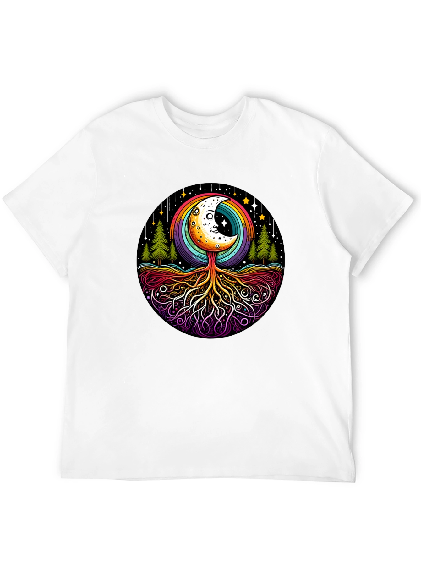 Black Rainbow Moon Tree Graphic Tee - Black Cotton Blend view 12