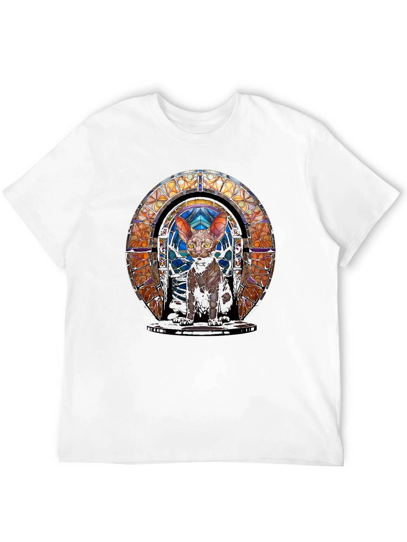 Black Stained Glass Cat T-Shirt - Unique Art Tee view 12