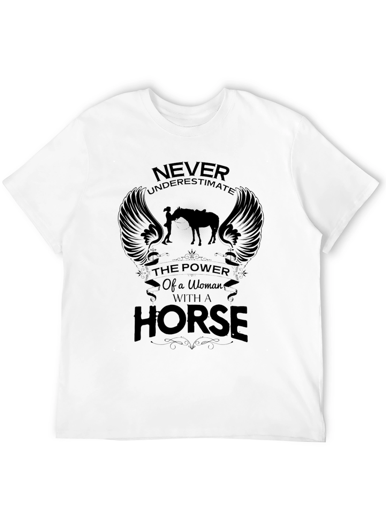 Black Woman & Horse Graphic Print Black T-Shirt view 12