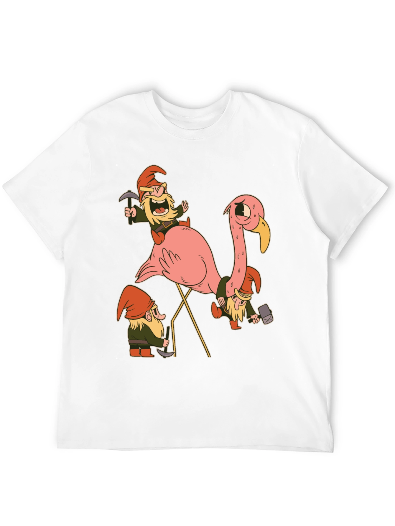 Black Gnomes Riding Flamingo Black T-Shirt view 12