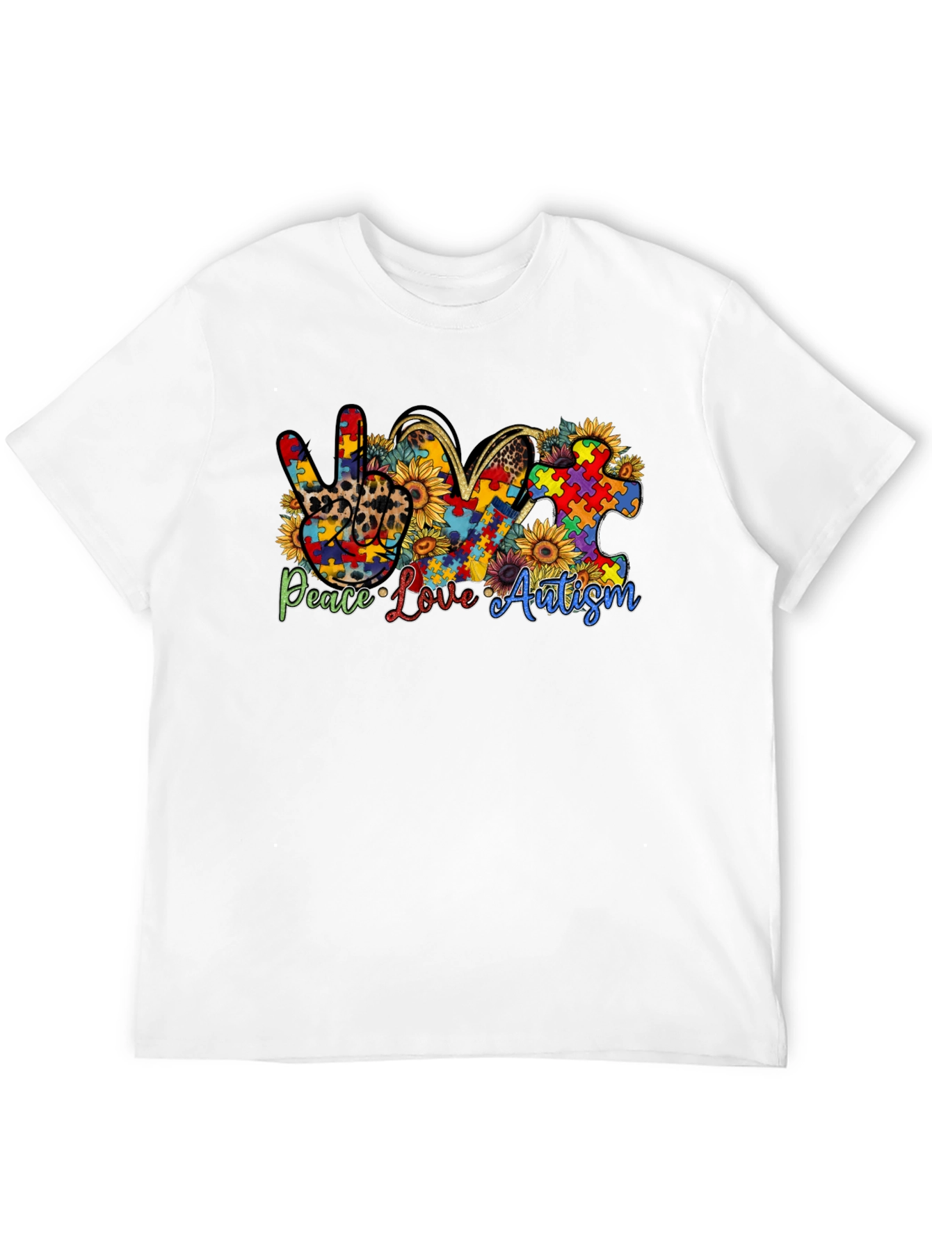 Black Peace Love Autism Awareness T-Shirt view 12