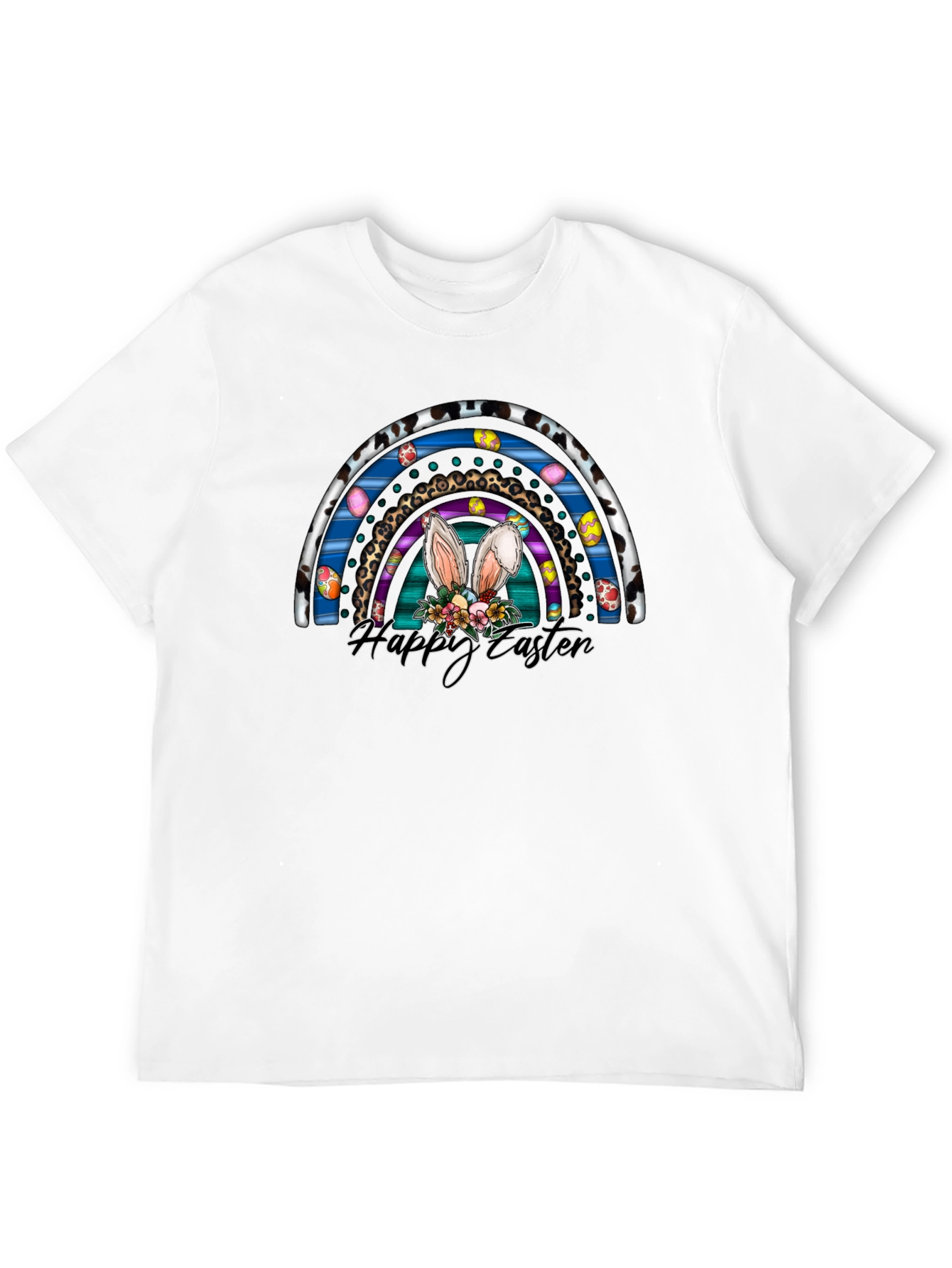 Black Happy Easter Rainbow Bunny Ears T-Shirt view 12
