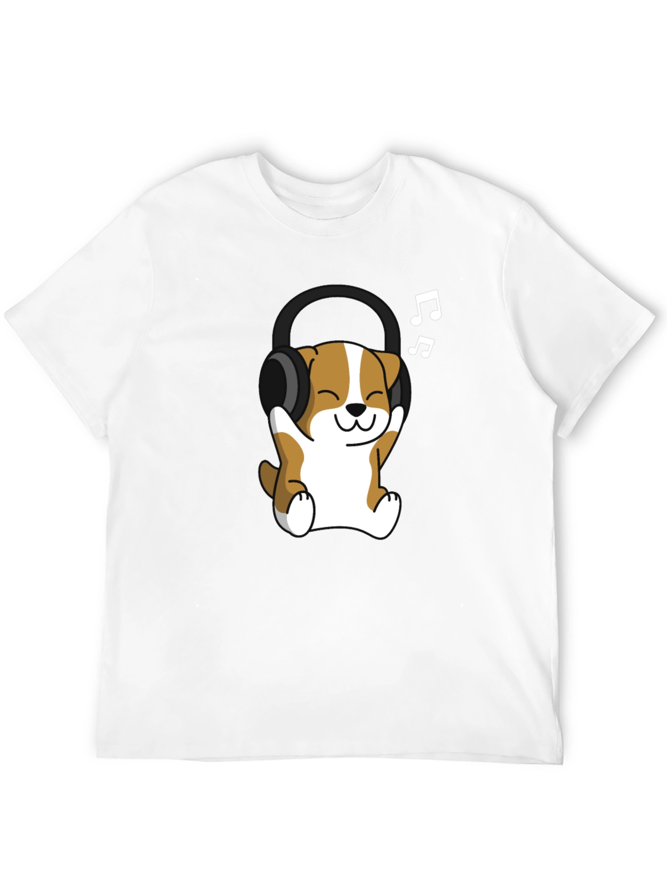 Black Cute Dog with Headphones Black T-Shirt view 12