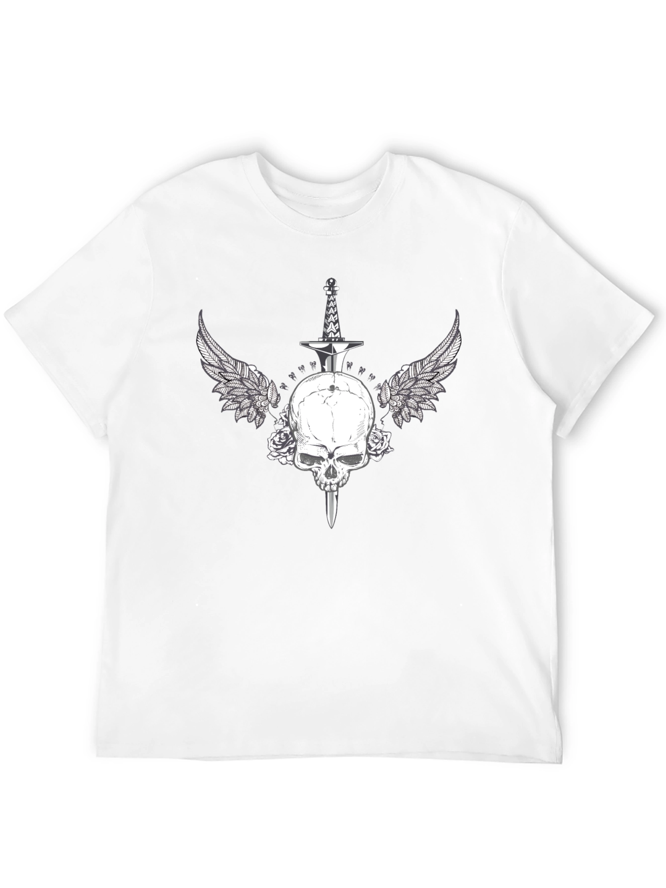 Black Skull Sword Wings Graphic Tee - Black Cotton Blend view 12
