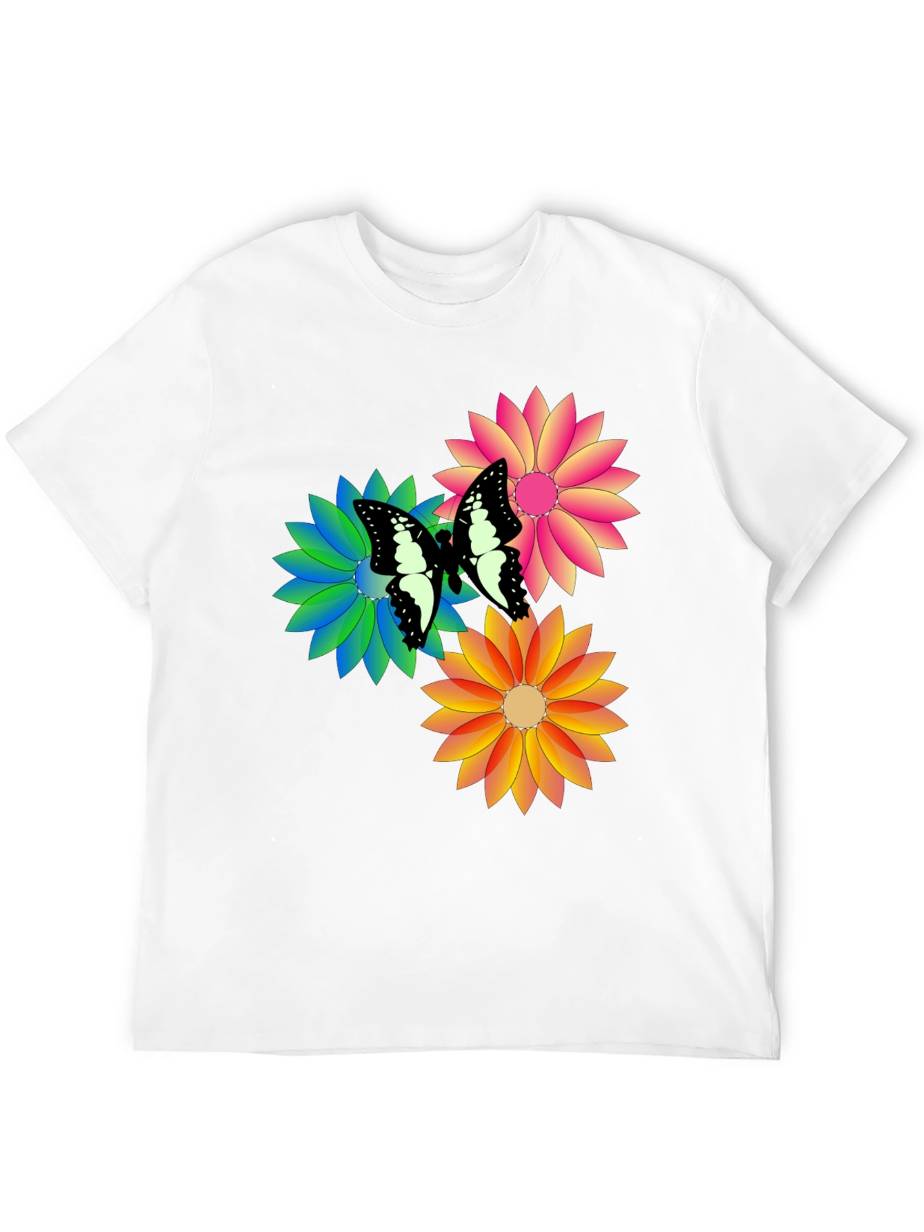 Black Butterfly & Flowers Graphic Print Black T-Shirt view 12