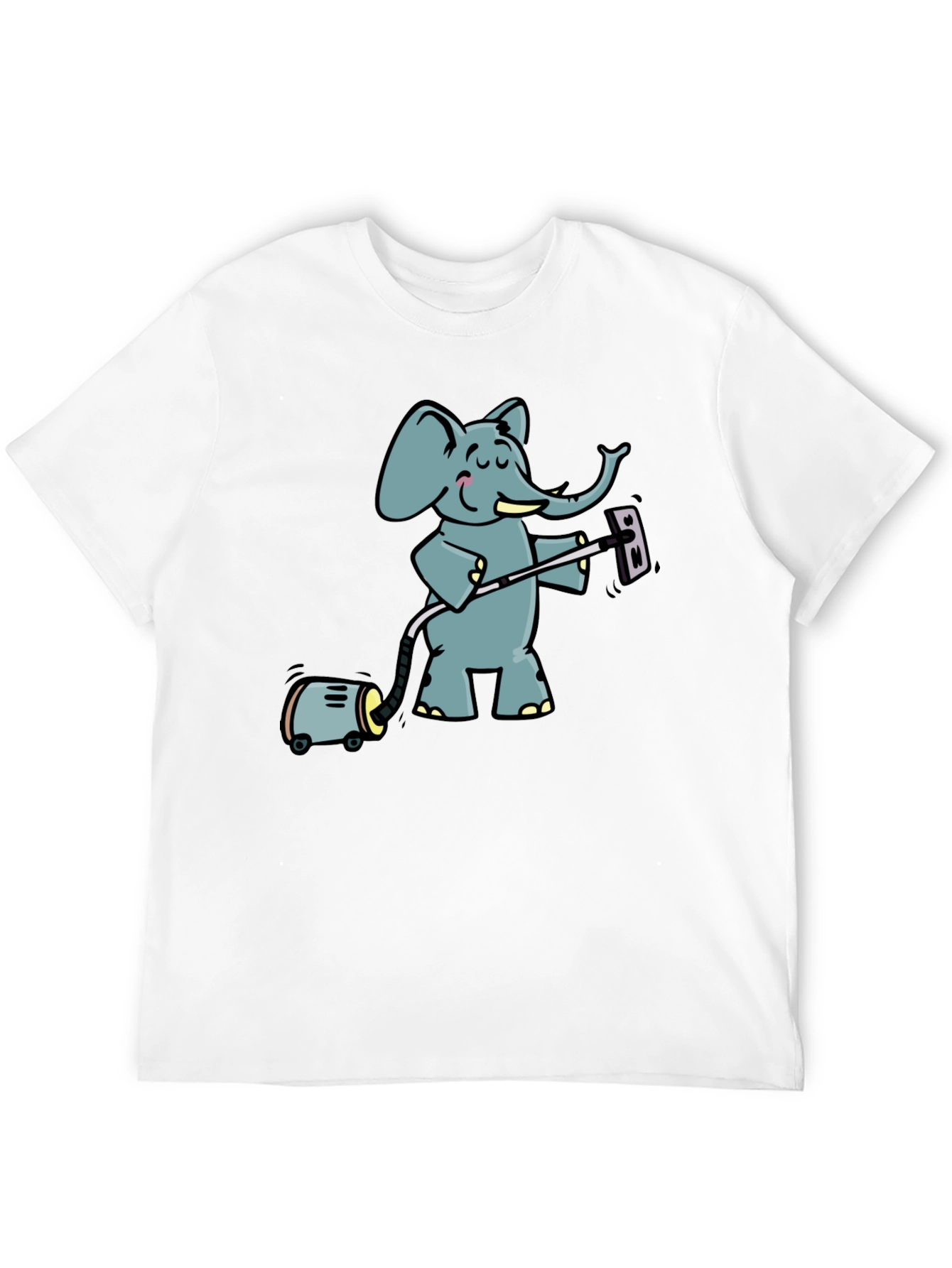 Black Elephant Vacuuming T-Shirt - Cute Cartoon Graphic Tee view 12