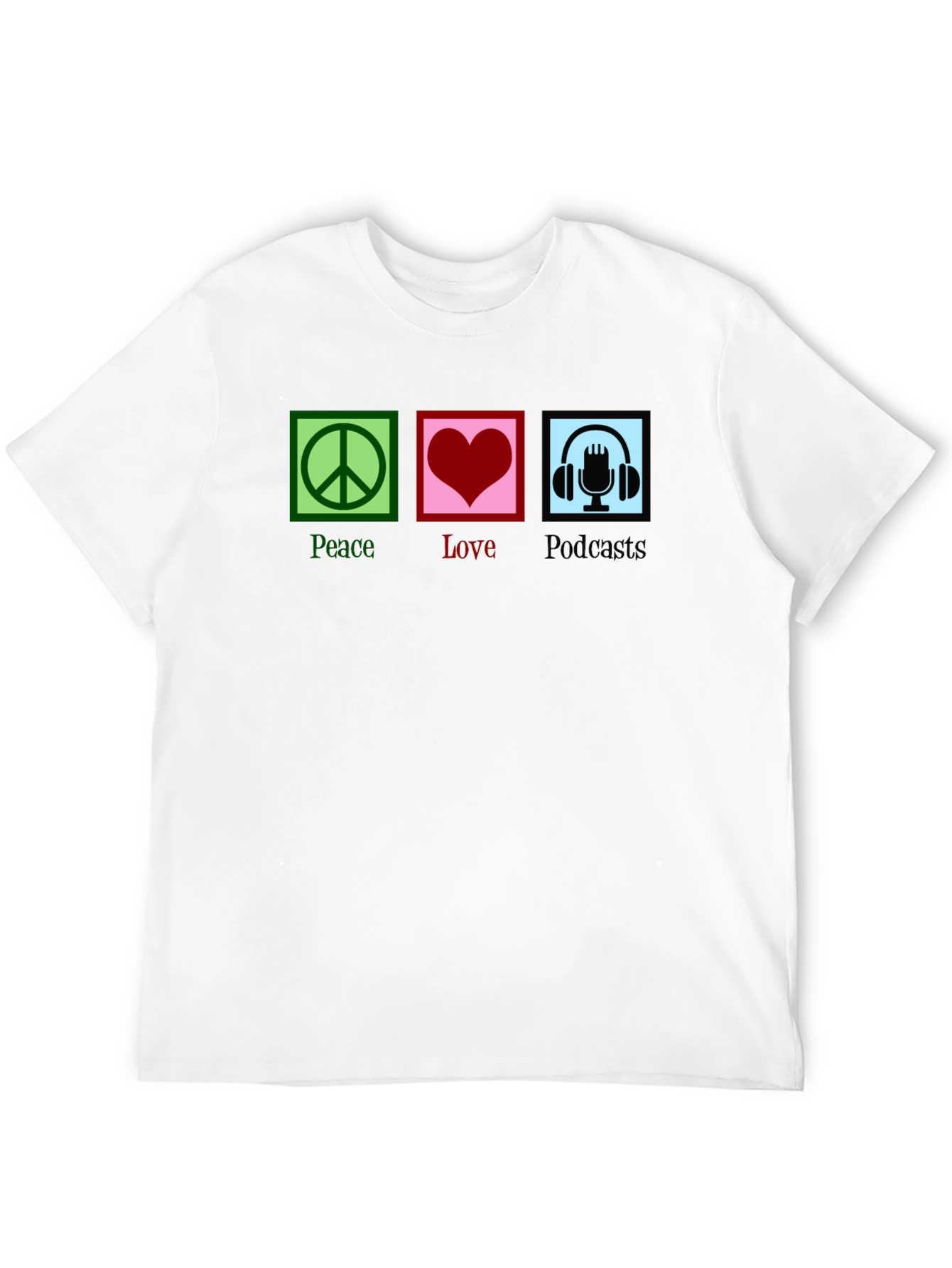 Black Peace Love Podcasts T-Shirt - Black Graphic Tee view 12