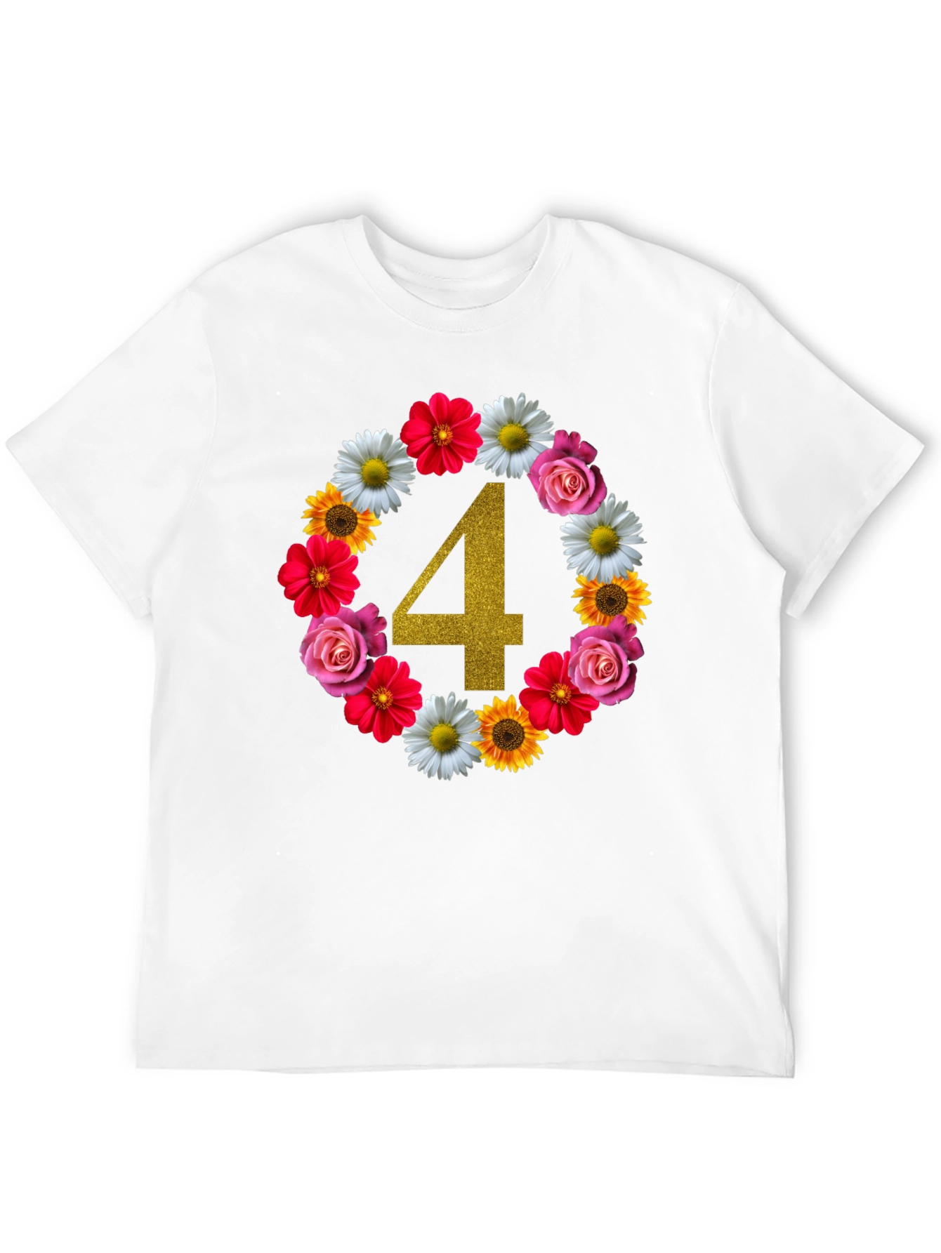 Black Floral Number 4 Birthday T-Shirt view 12