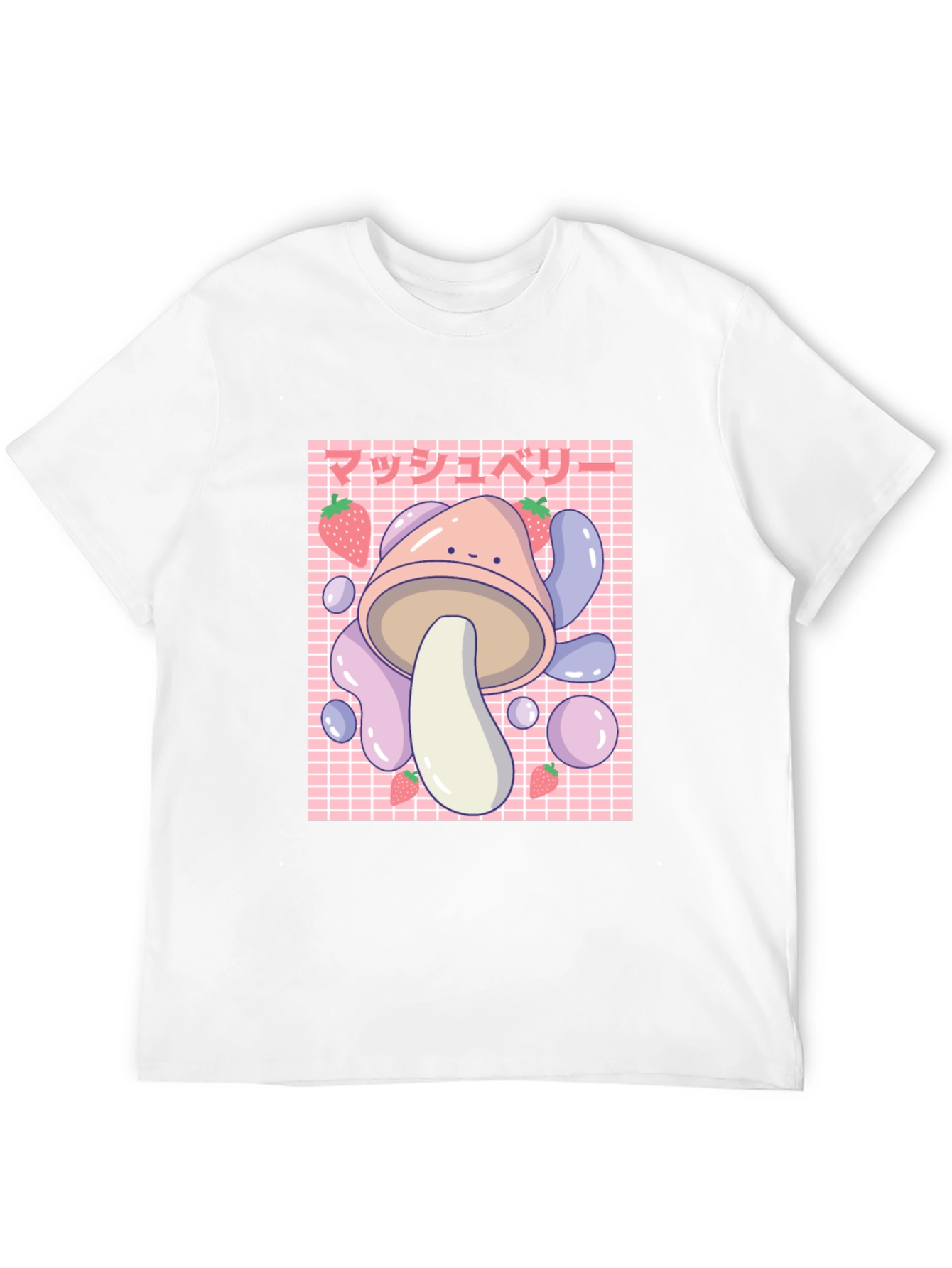 Black Cute Mushroom & Strawberry Graphic T-Shirt view 12