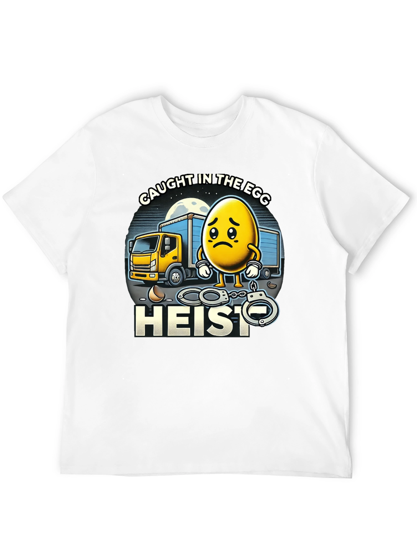 Black Caught in the Egg Heist T-Shirt - Funny Cartoon Tee view 12