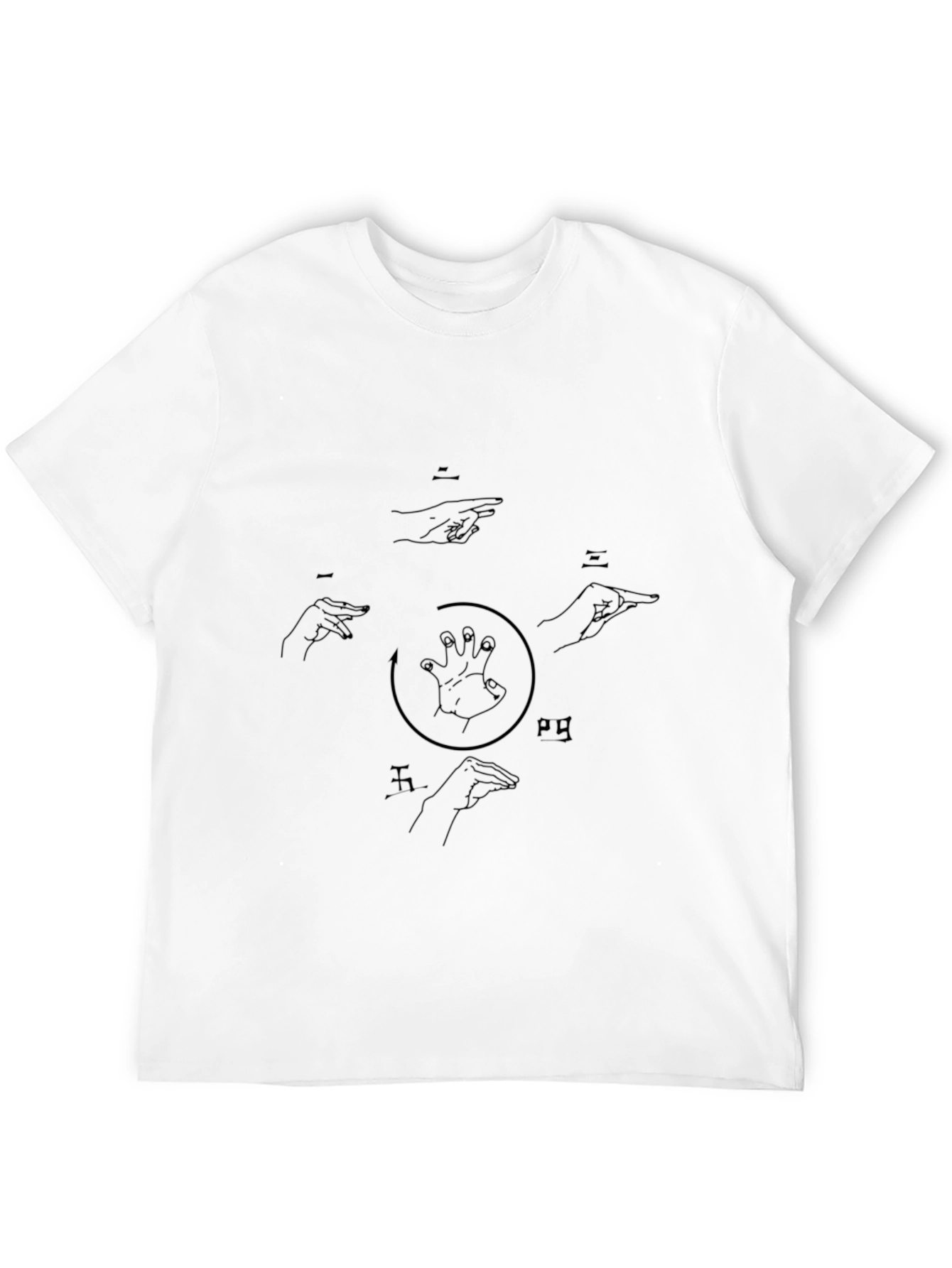 Black Men's Black T-Shirt with Hand Sign Graphics view 12