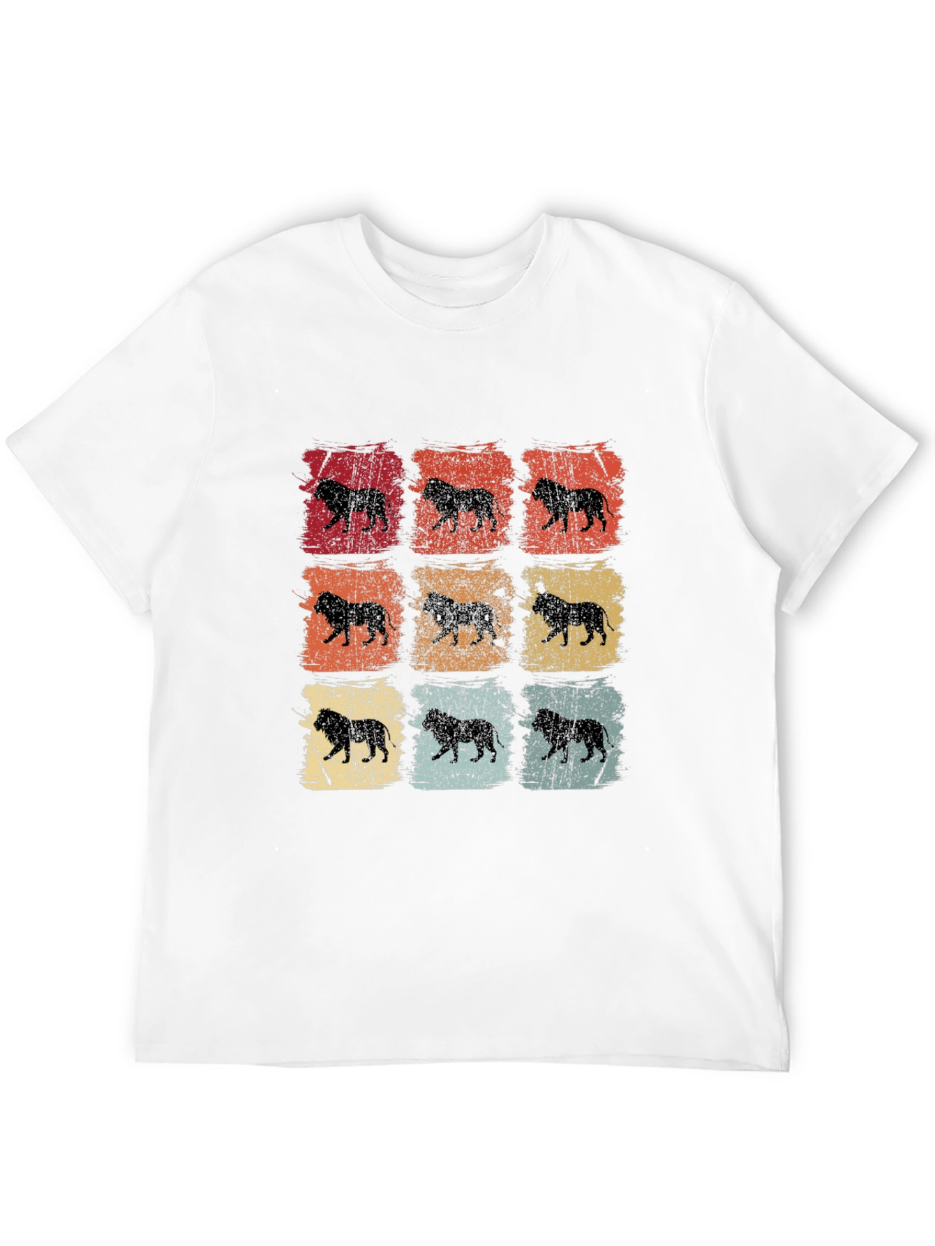 Black Retro Lion Print Men's T-Shirt view 12