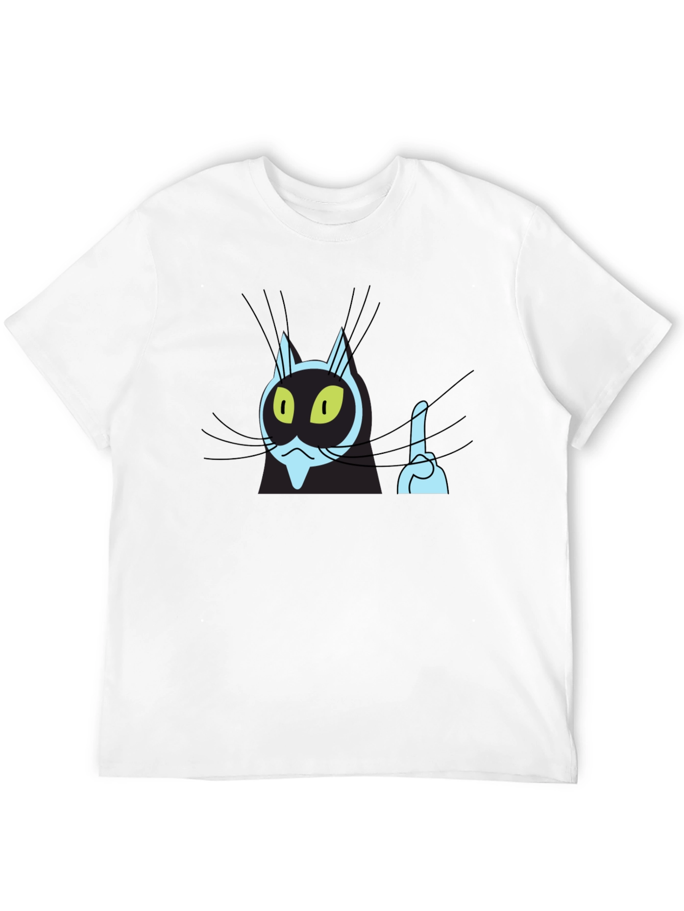 Black Cartoon Cat Middle Finger Graphic Tee - Black view 12