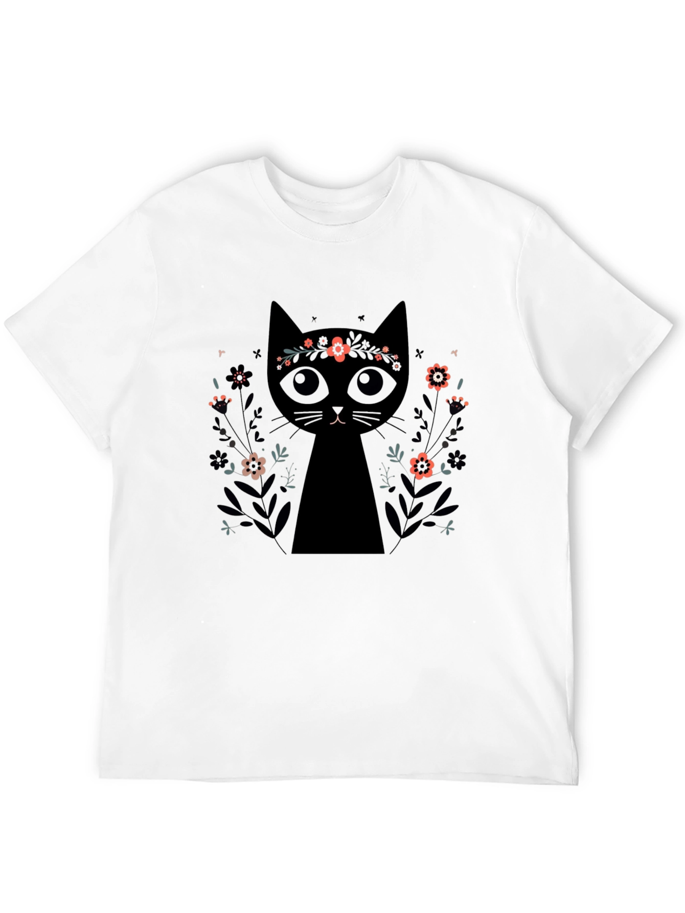 Black Black Cat Floral Crown T-Shirt - Trendy Graphic Tee view 12
