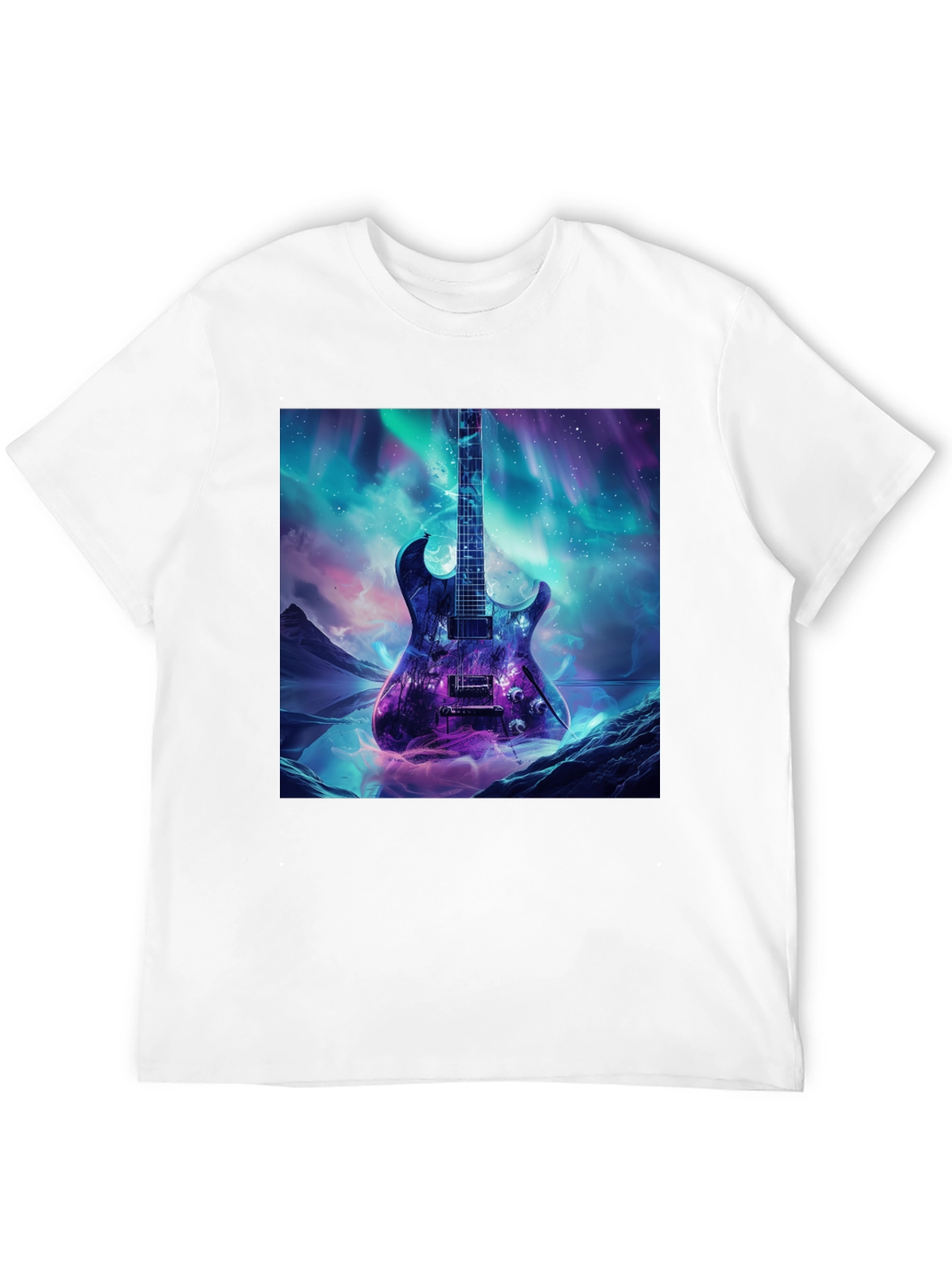 Black Guitar Galaxy Graphic Tee - Black Cotton T-Shirt view 12