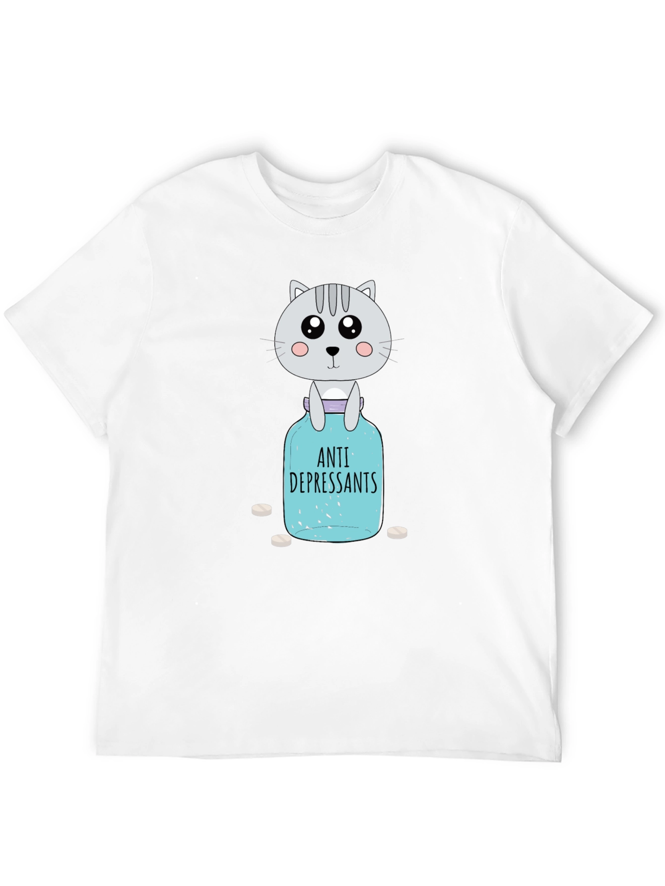 Black Anti-Depressant Cat T-Shirt - Pill Bottle Humor view 12