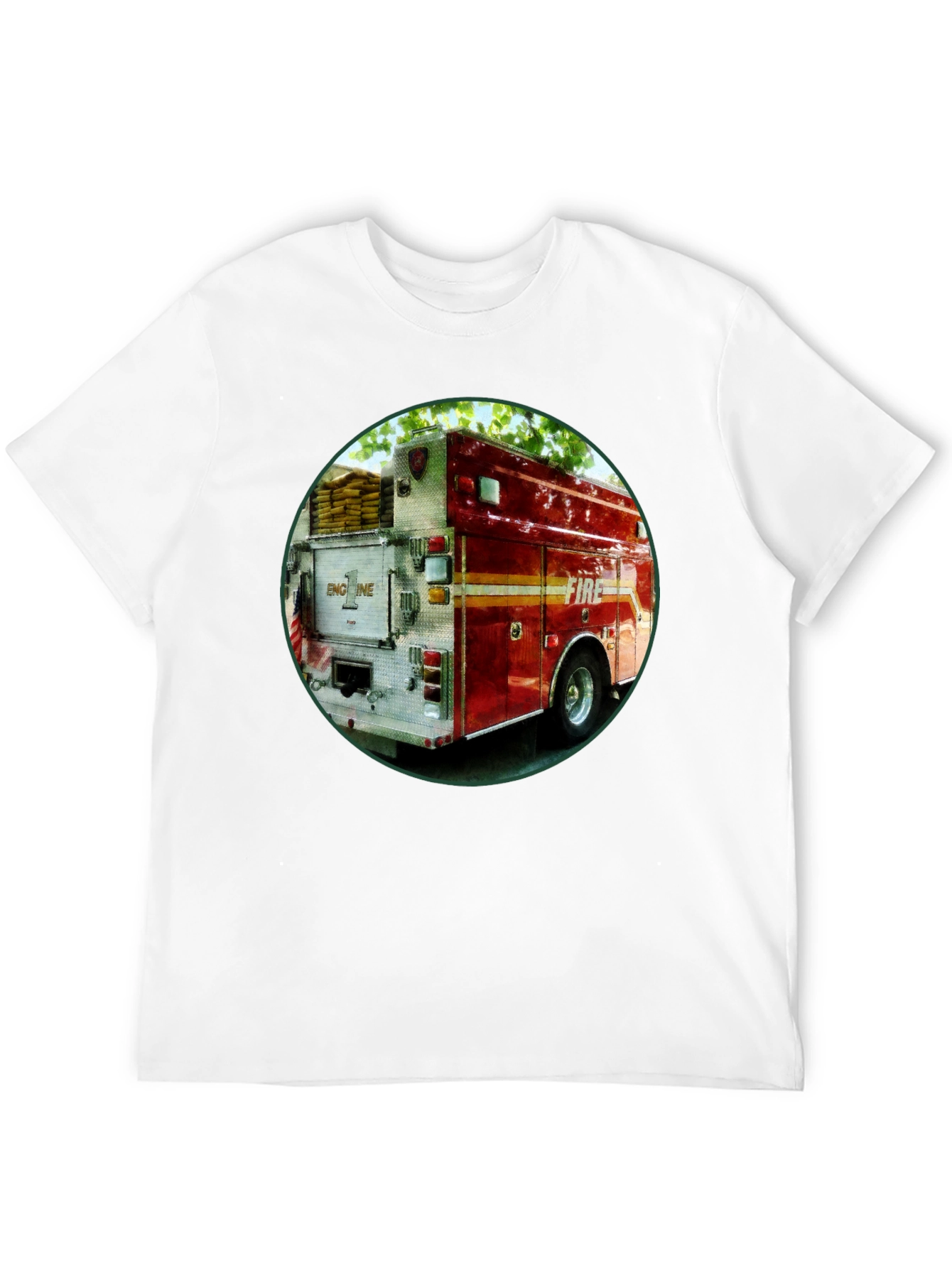 Black Fire Truck Graphic T-Shirt - Black Cotton Tee view 12