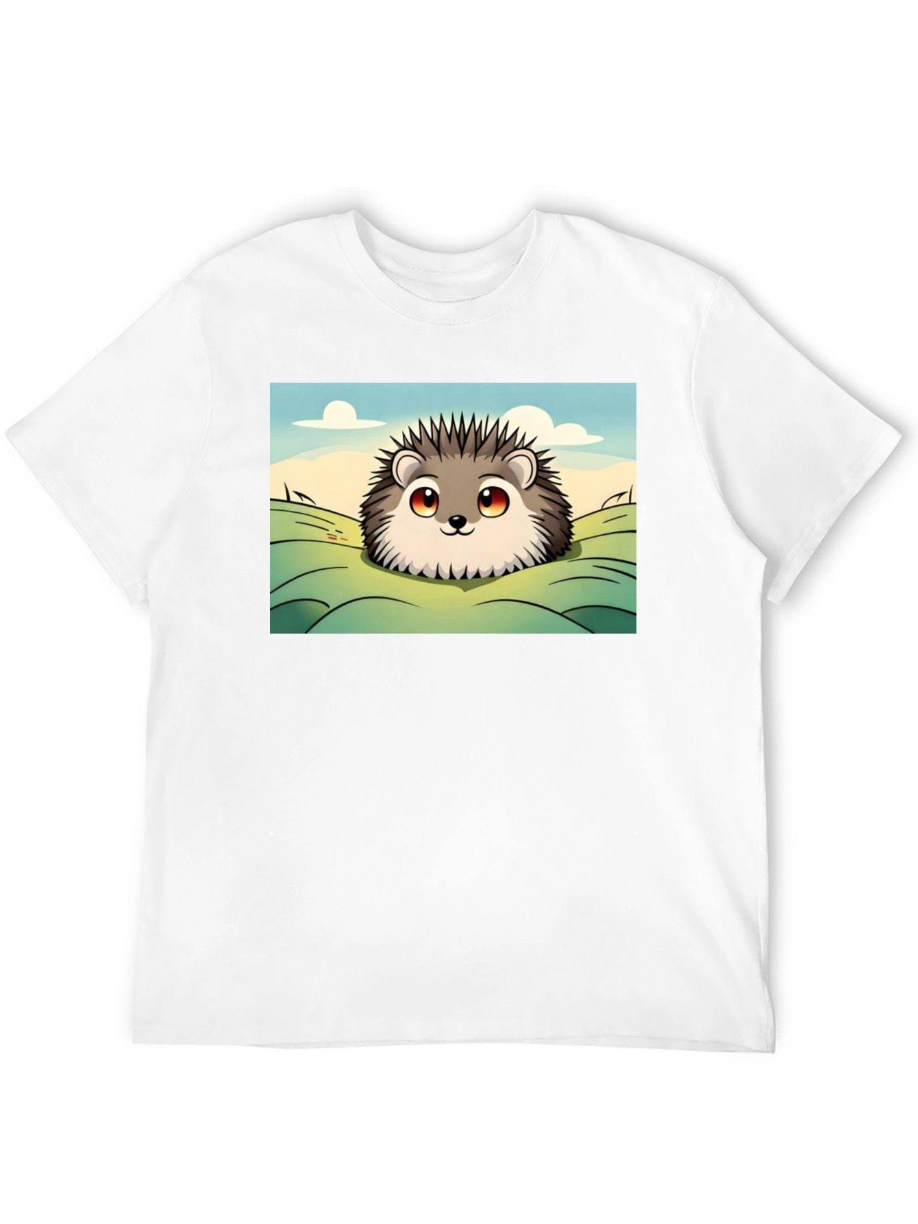 Black Cute Hedgehog Graphic Tee - Black Cotton T-Shirt view 12