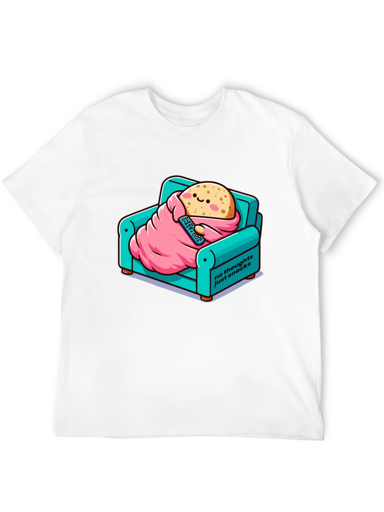 Black Snack Time T-Shirt: Cartoon Potato on Couch view 12