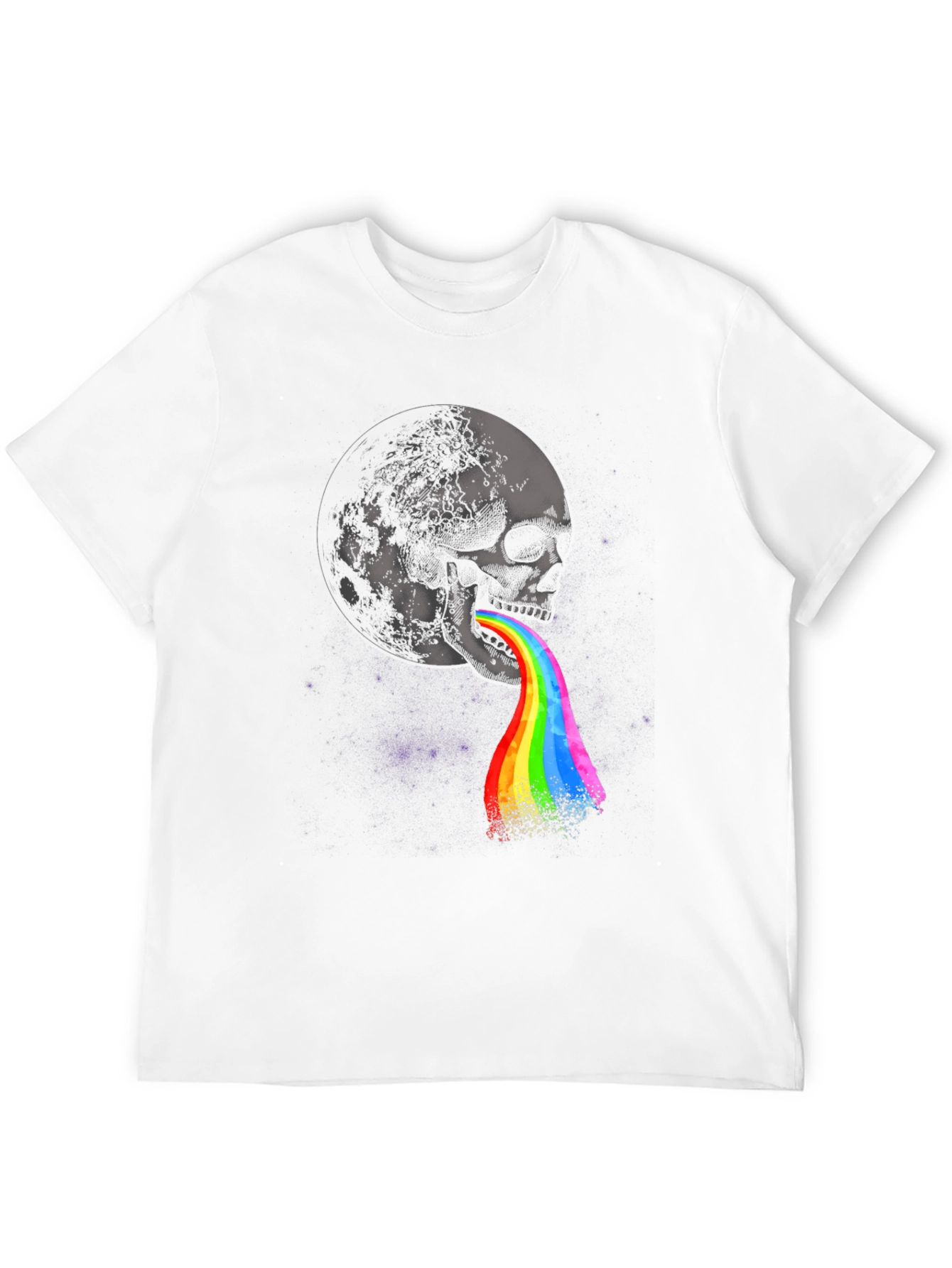 Black Skull & Moon Graphic Print Tee - Colorful Rainbow Vomit Design view 12