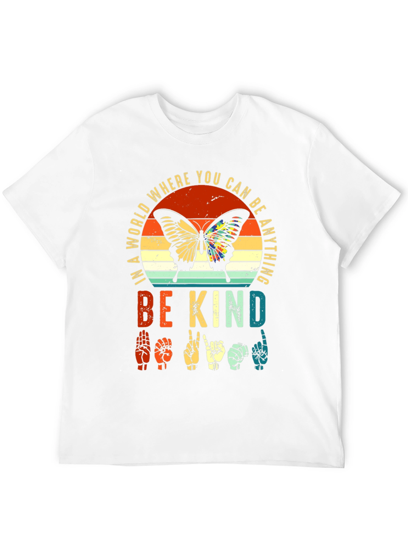 Black Be Kind Sign Language Butterfly Graphic Tee view 12
