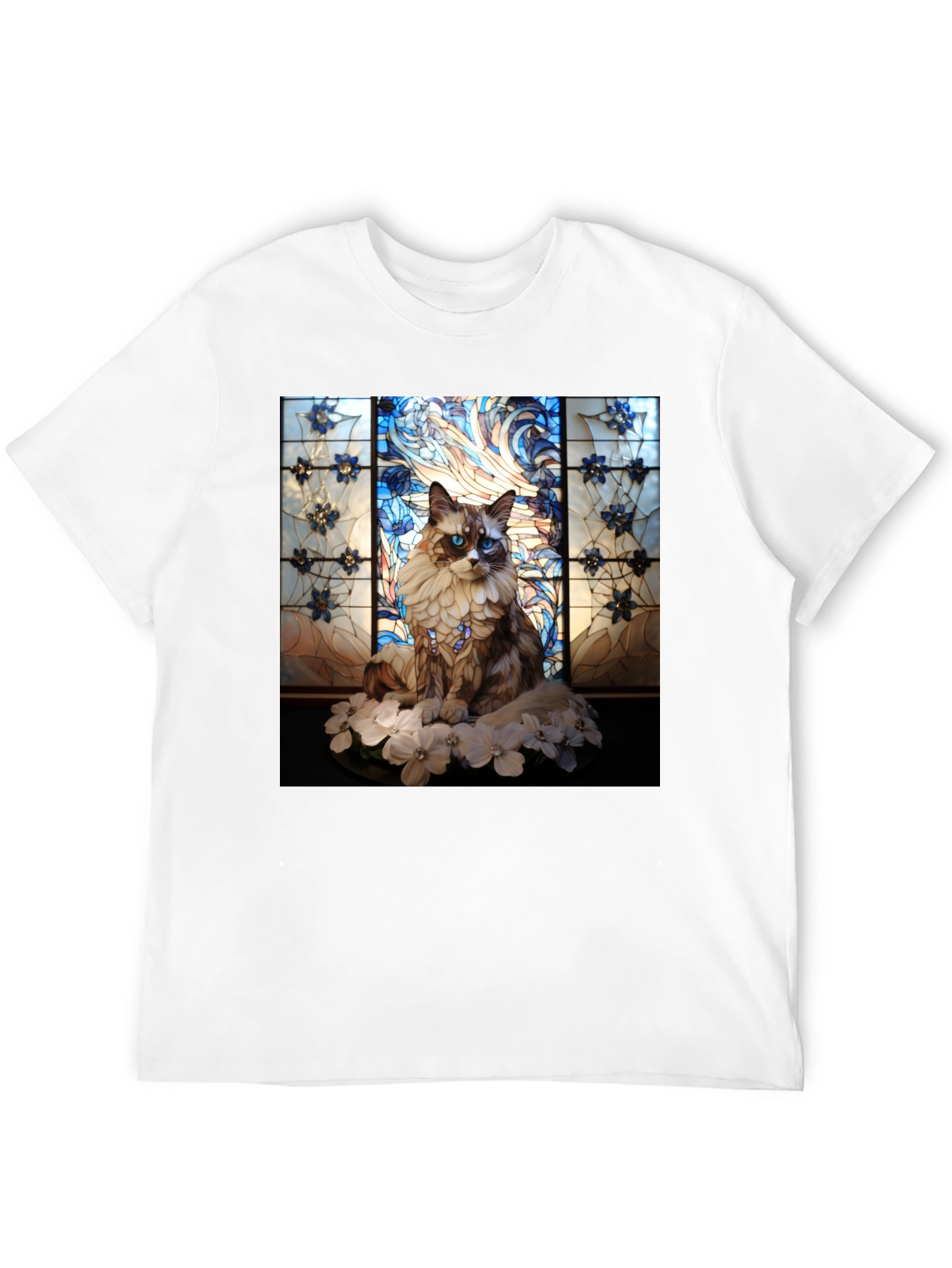 Black Stained Glass Cat Portrait T-Shirt view 12
