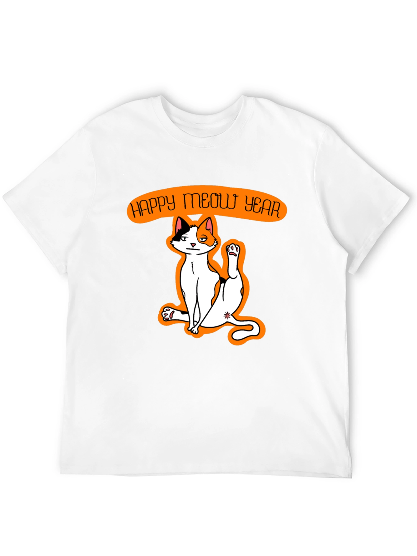 Black Happy Meow Year T-Shirt - Festive Cat Graphic Tee view 12