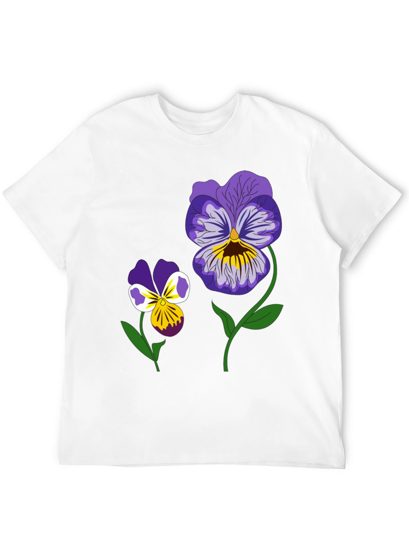 Black Floral Graphic T-Shirt - Pansy Design Black Tee view 12