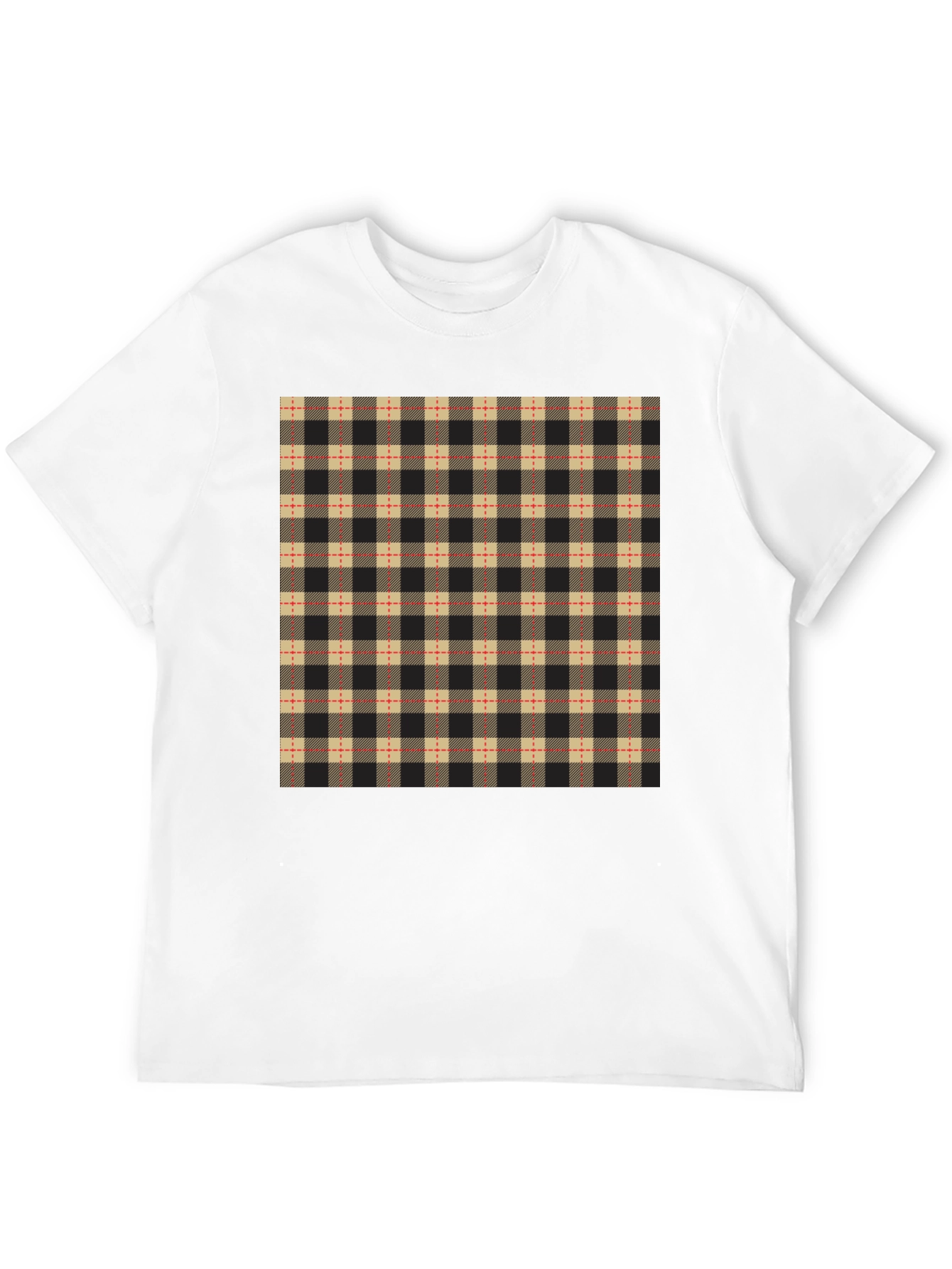 Black Plaid Pattern Black Casual T-Shirt view 12