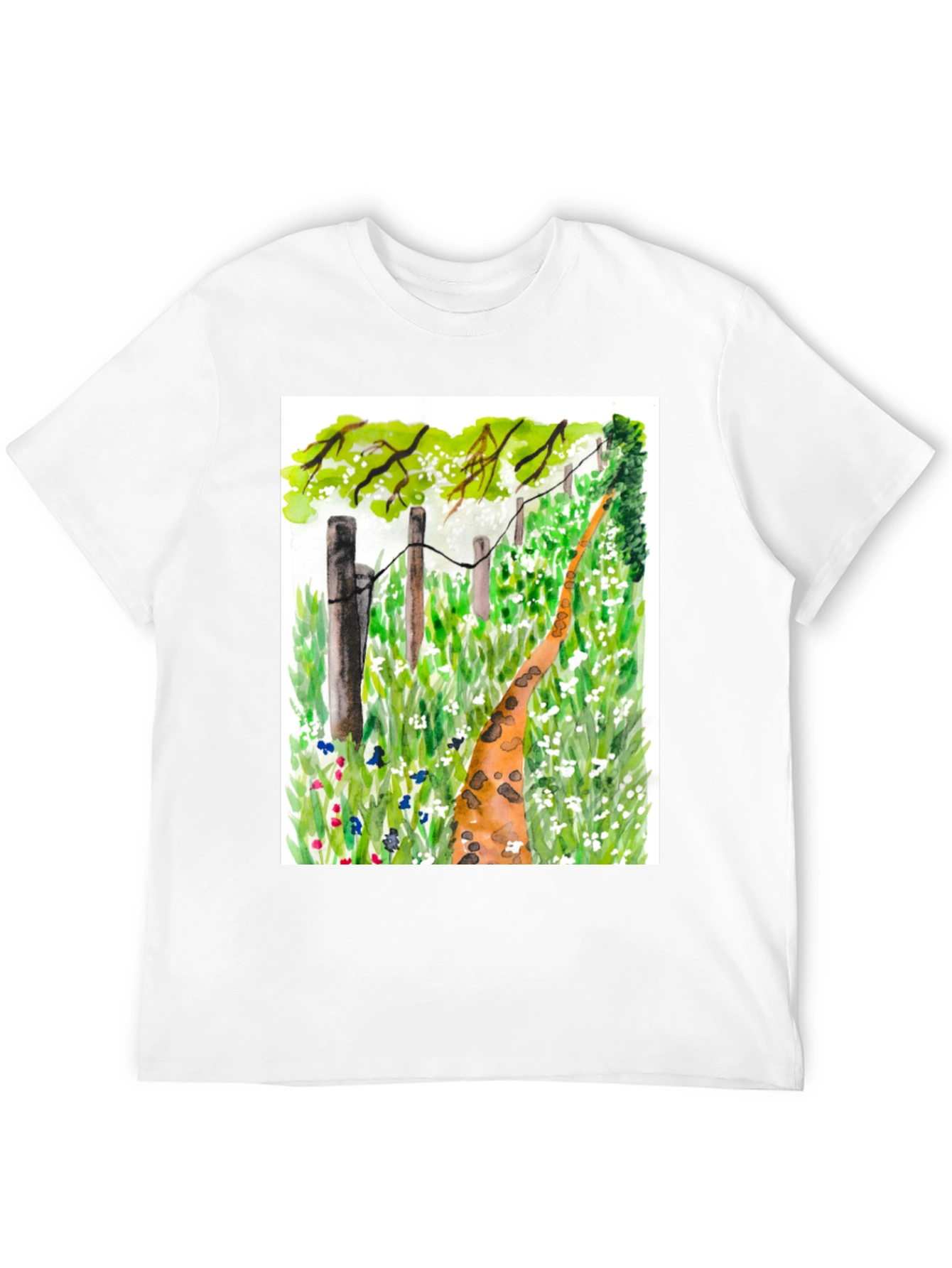 Black Watercolor Meadow Path Black T-Shirt view 12