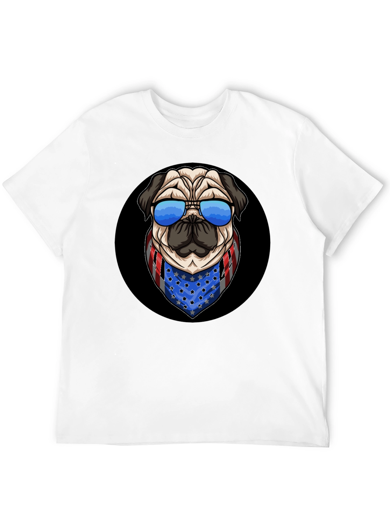 Black Patriotic Pug T-Shirt: USA Flag Bandana & Shades view 12