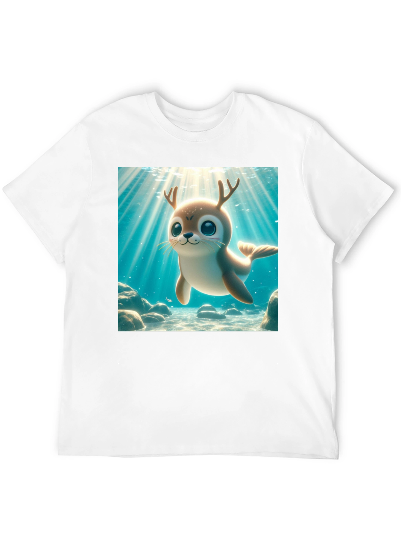 Black Cute Antlered Seal T-Shirt view 12