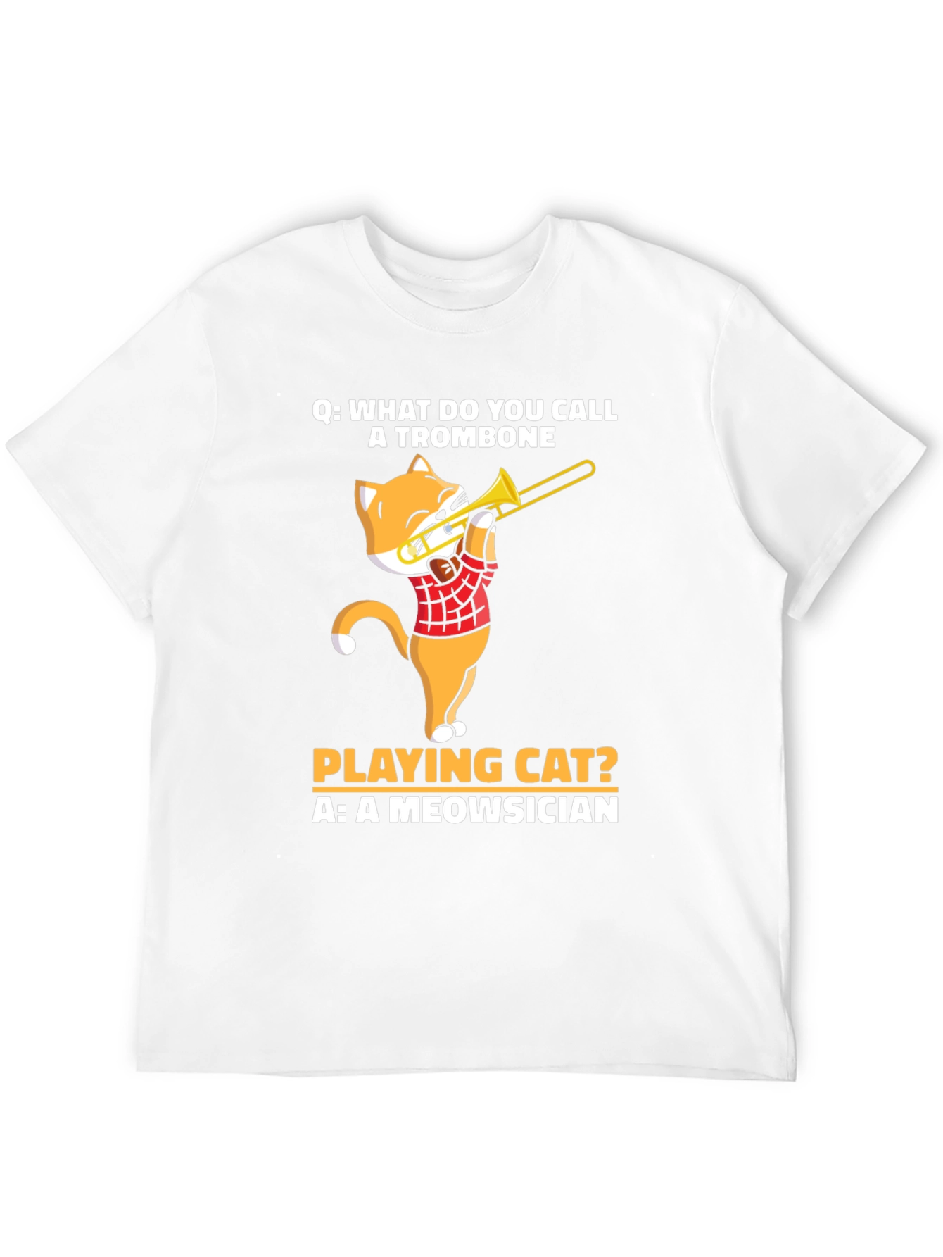 Black Meowsician Trombone Cat T-Shirt view 12