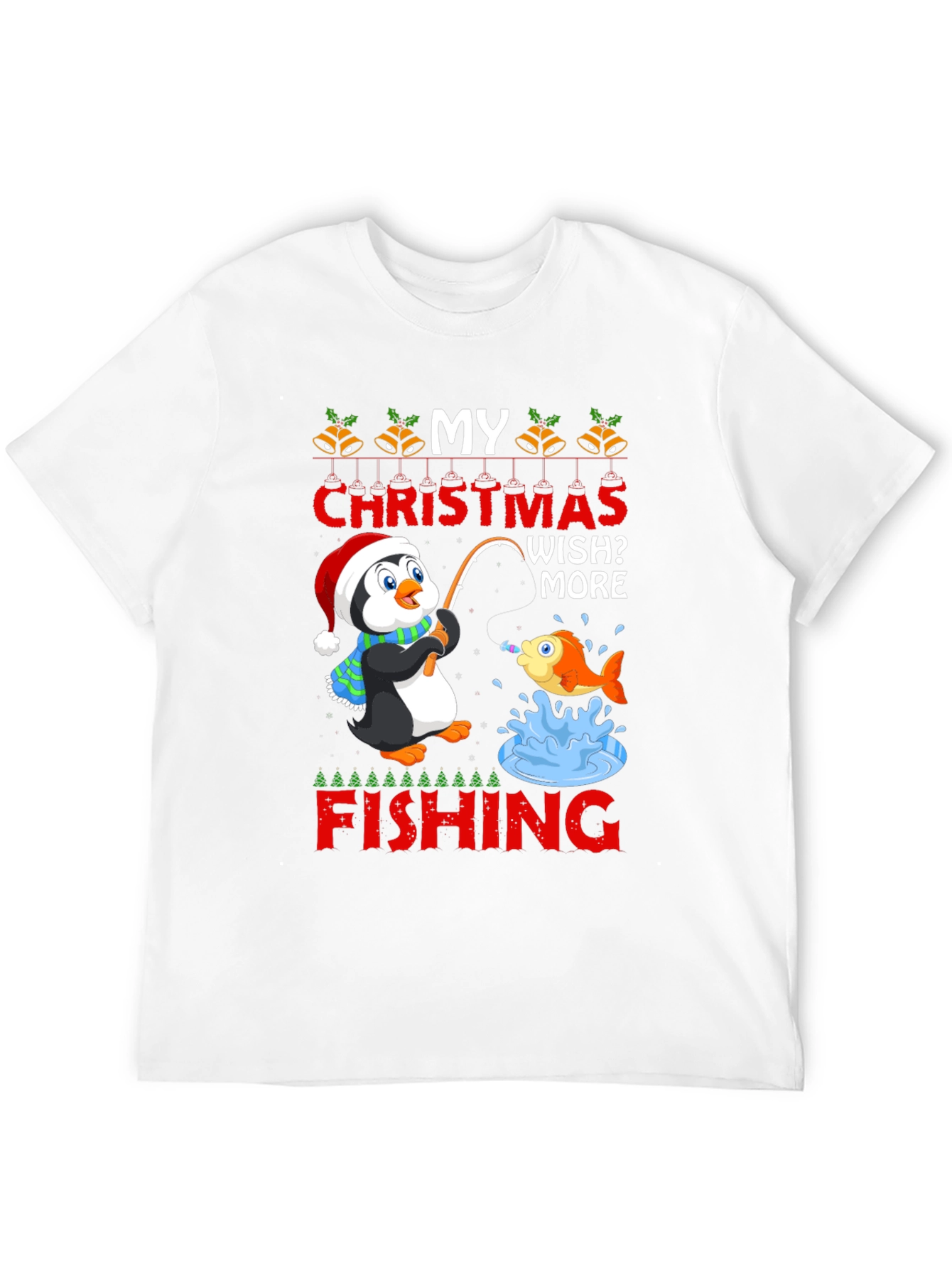 Black Christmas Penguin Fishing T-Shirt view 12