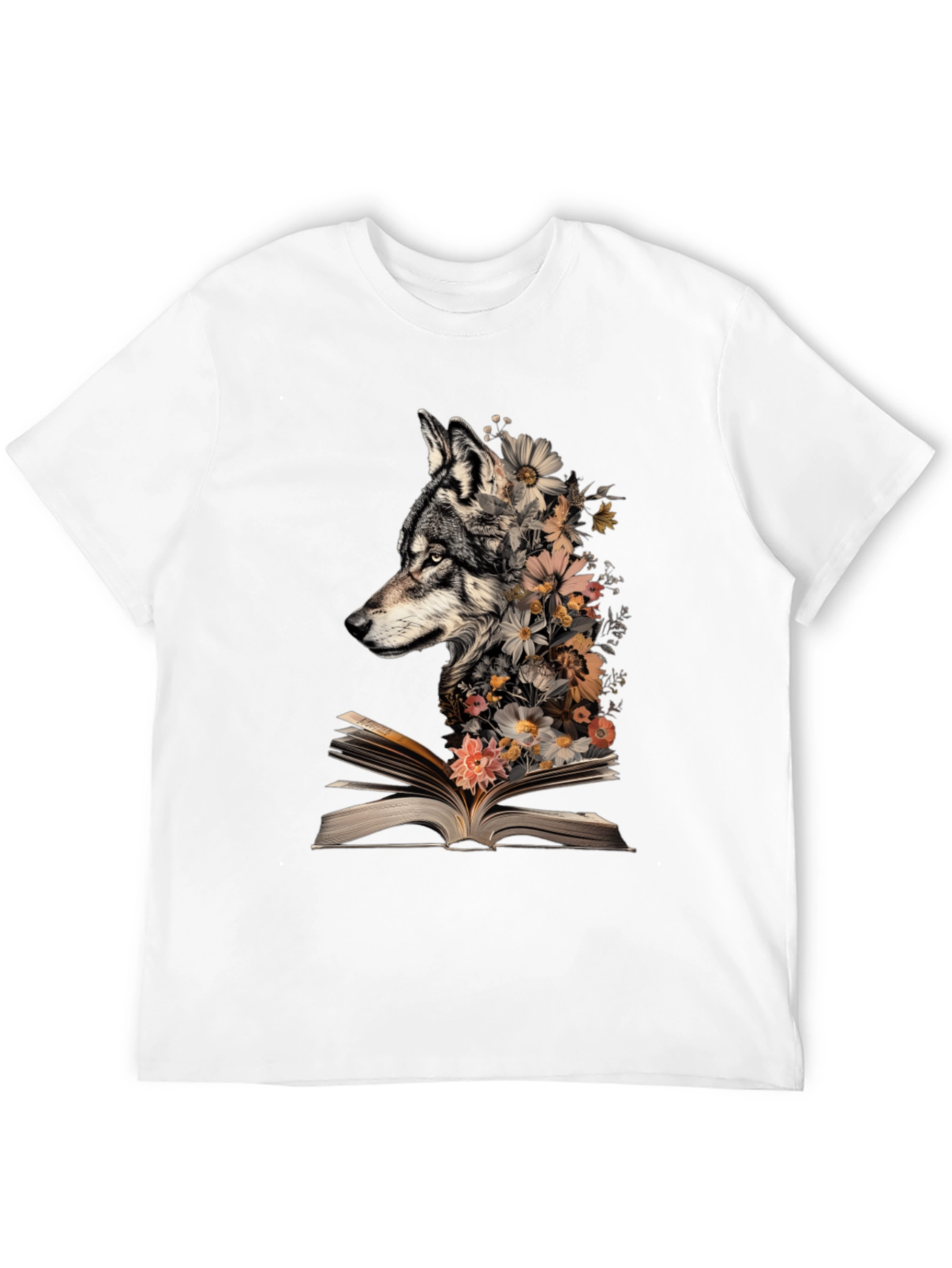 Black Wolf & Floral Book T-Shirt view 12