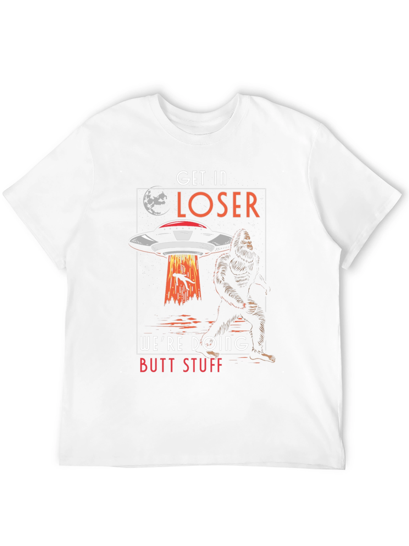 Black Get In Loser Bigfoot UFO T-Shirt view 12