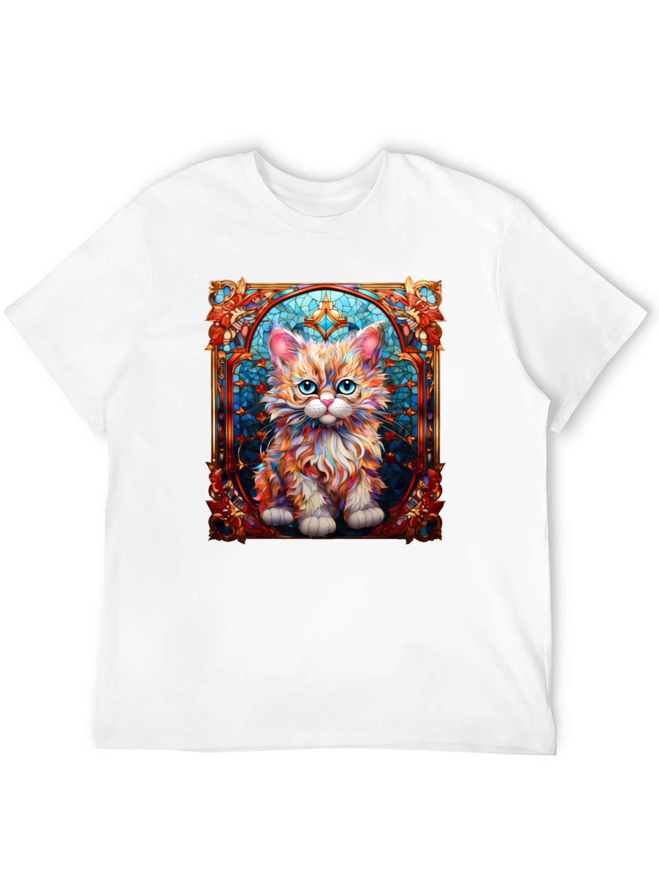 Black Stained Glass Cat Art T-Shirt view 12