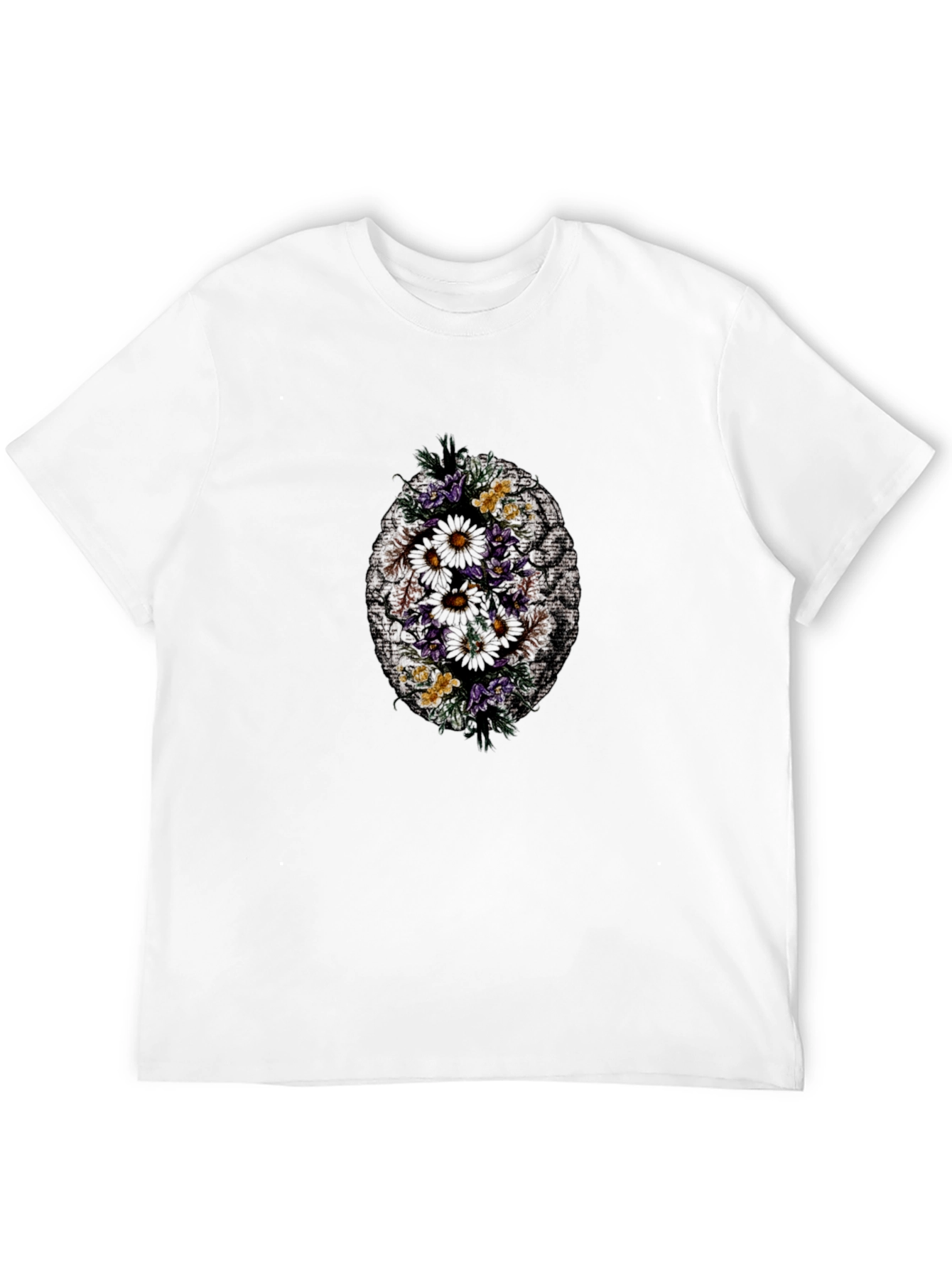 Black Floral Skull Print Black T-Shirt view 12
