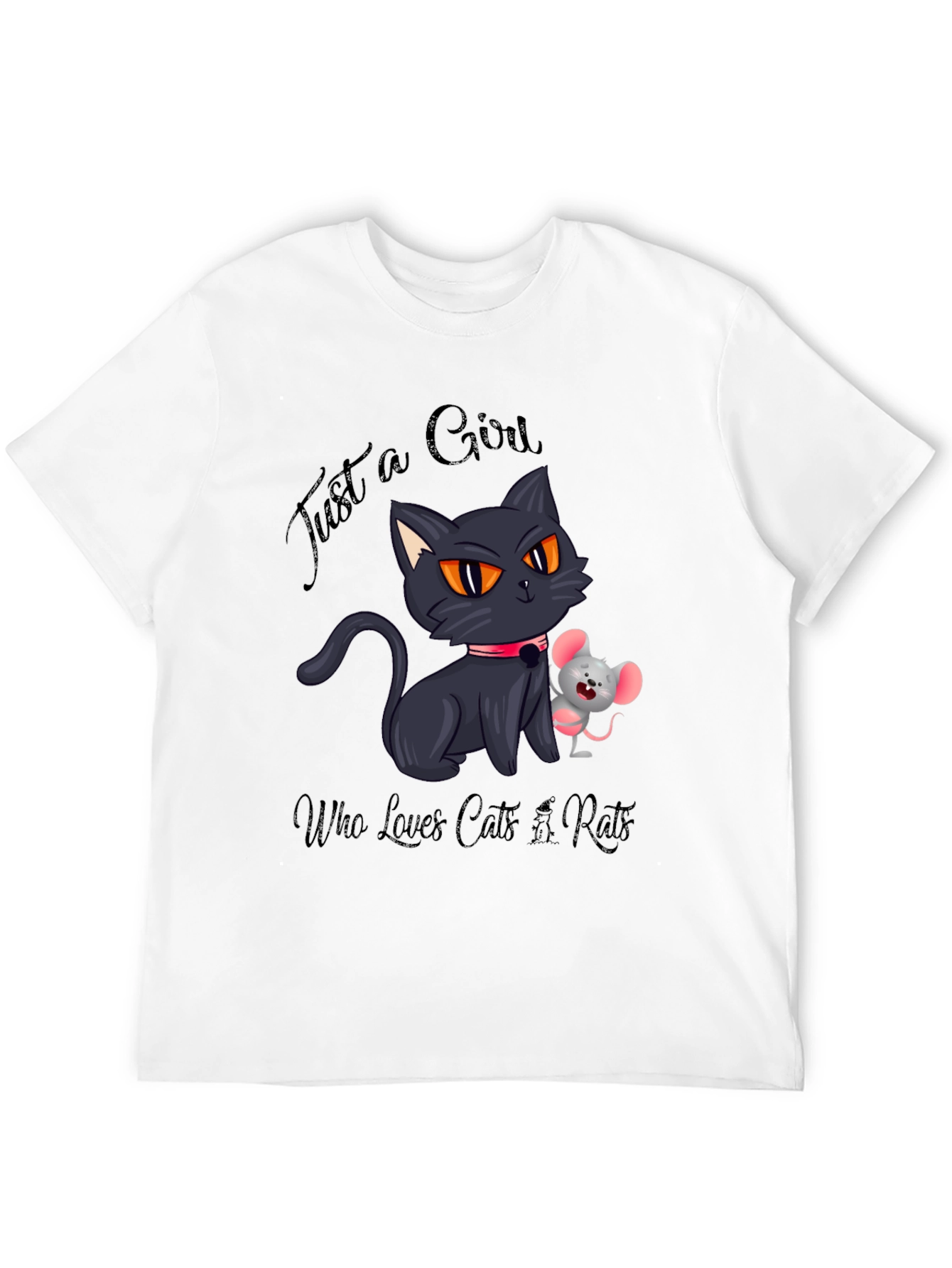 Black Cute Cat and Mouse Graphic Tee view 12