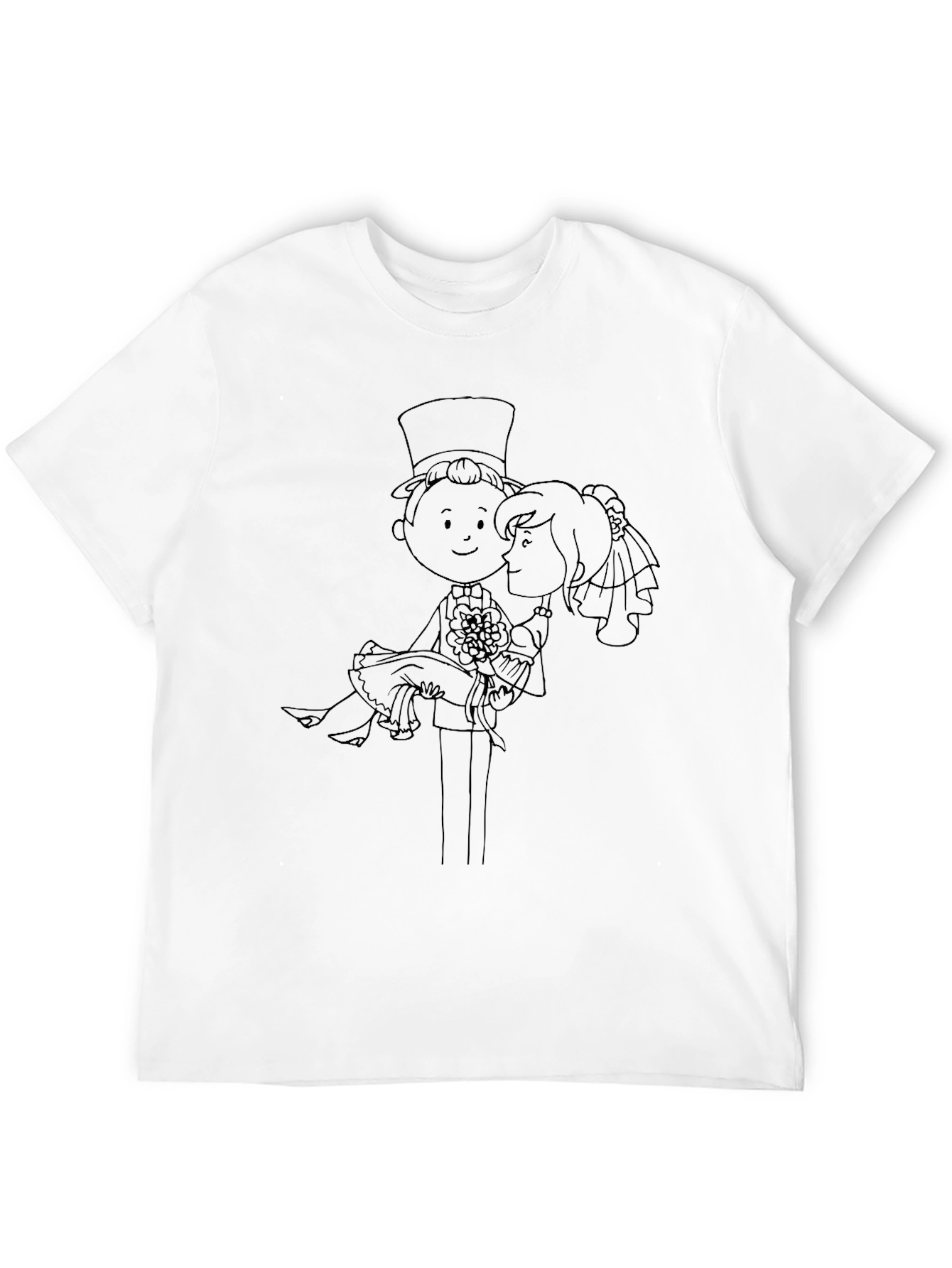 Black Cartoon Wedding Graphic Tee - Black Cotton Shirt view 12