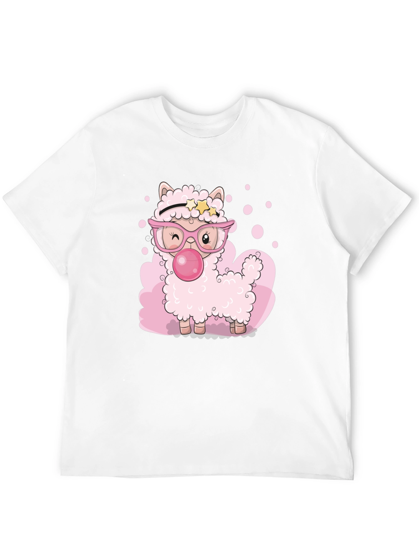 Black Cute Cartoon Llama Bubble Gum Black T-Shirt view 12