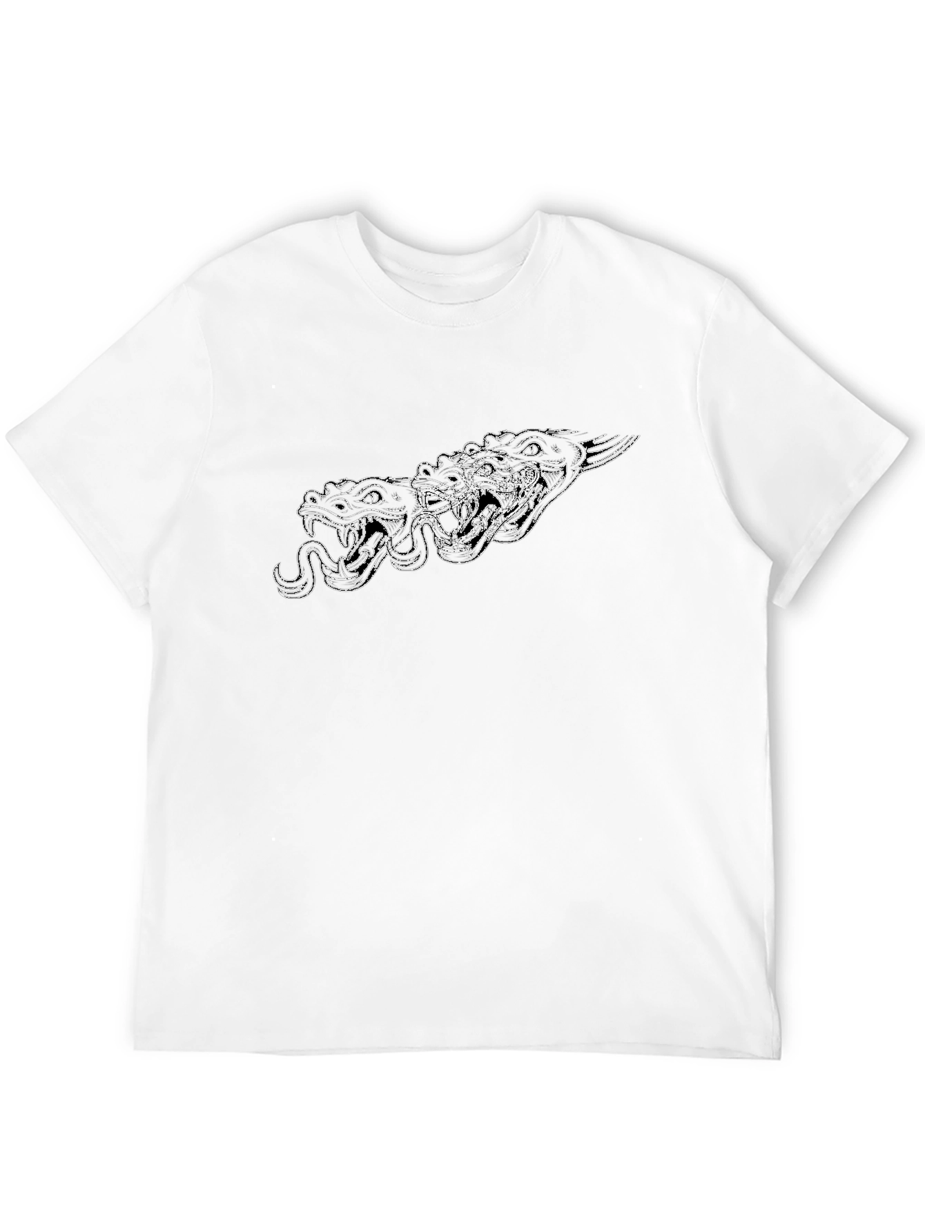 Black Men's Black Graphic Tee - Three-Headed Serpent Design view 12