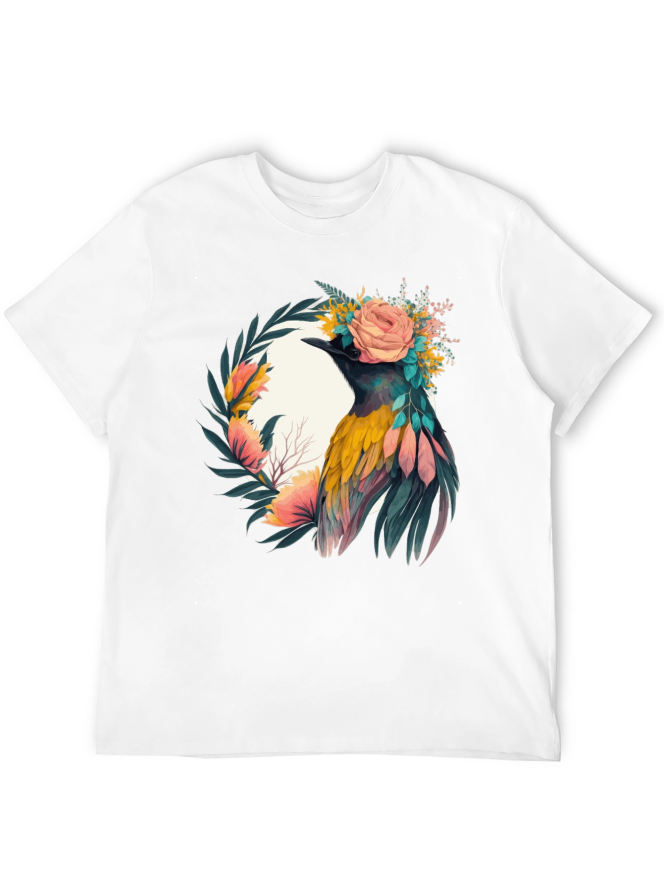 Black Floral Bird Graphic Tee - Unique Design view 12