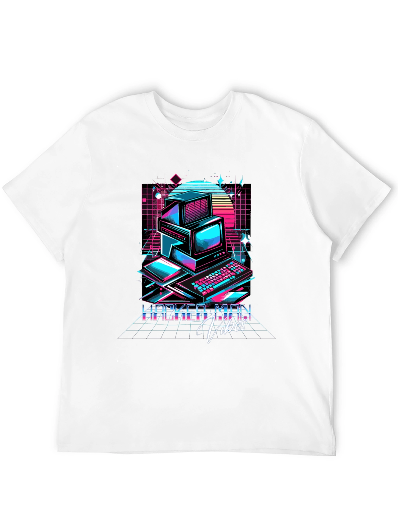 Black Hacker Man Vibes T-Shirt - Retro Computer Design view 12